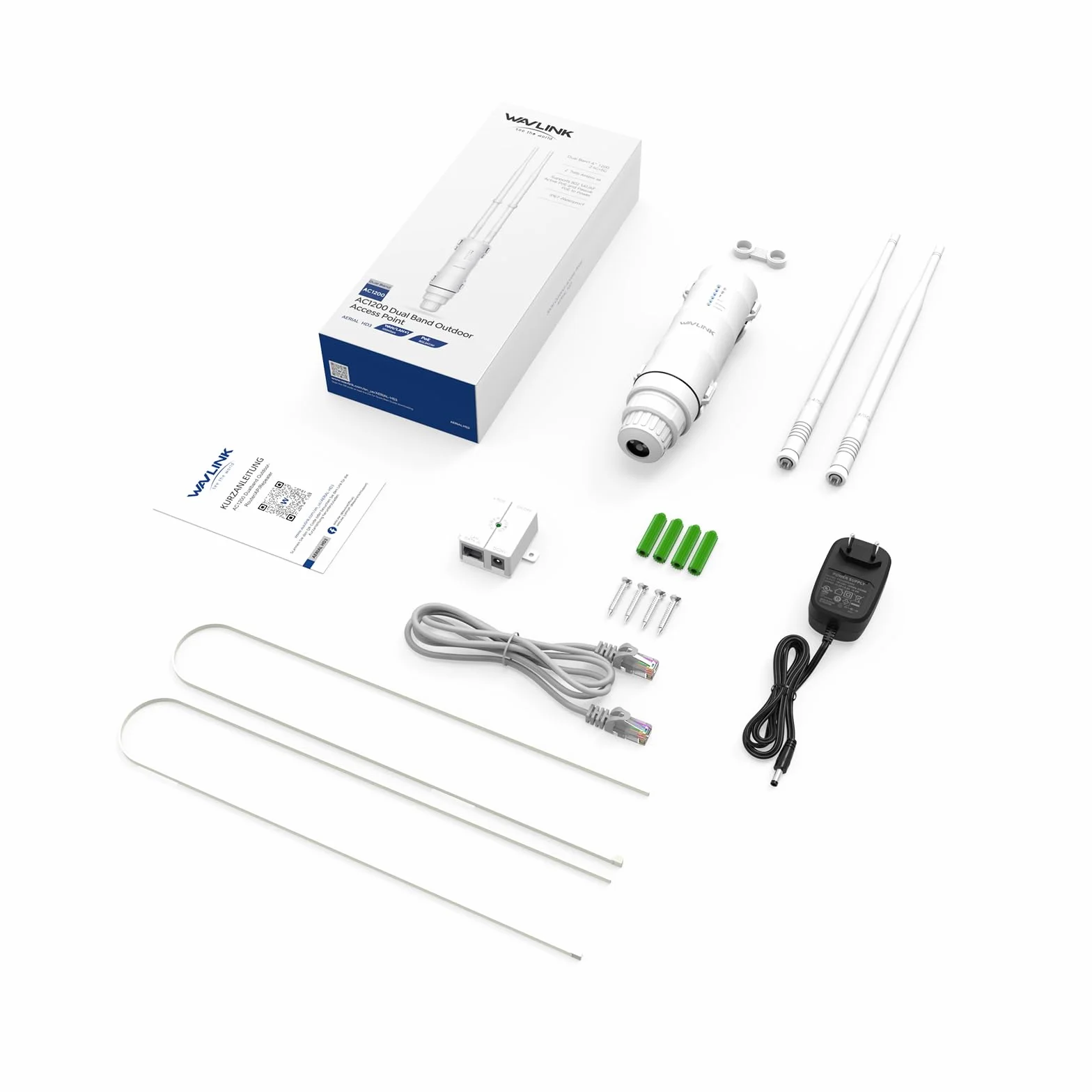 Repetidor WiFi Potente Exterior para Larga Distancia WAVLINK AC1200, Amplificador de Señal WiFi Exterior Doble Banda 2.4G + 5G, Outdoor WiFi Router Extender Access Point, Soporte PoE