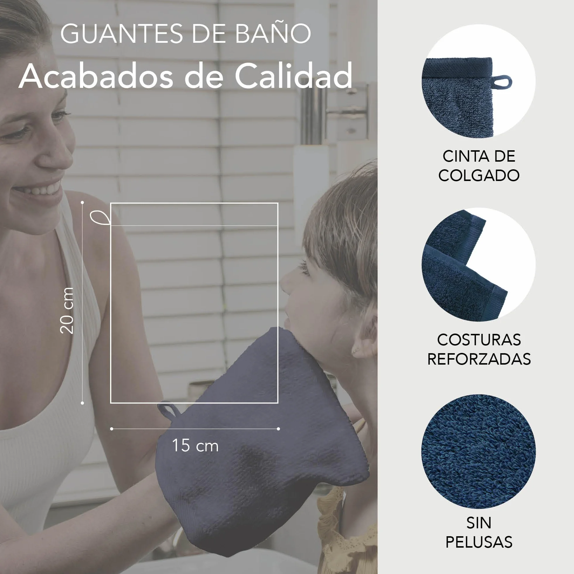 Ôhm Manoplas de Baño 100% Algodón 500 g/m² 15x20 cm Oeko-Tex Pack 10 Unidades