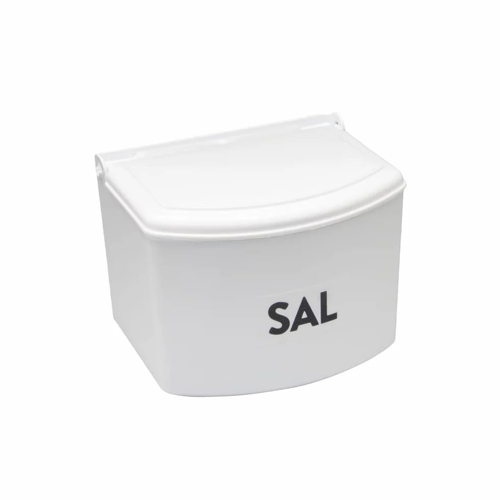 Salero - salero plástico con tapa blanca, ideal para mantener la sal fresca, fácil de usar y limpiar, diseño moderno y funcional.