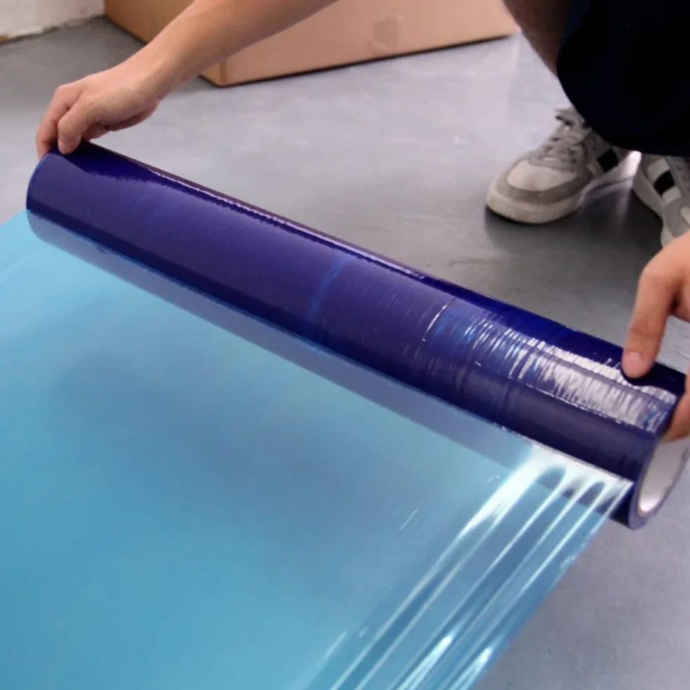 ALETO Protector de suelo autoadhesivo transparente para alfombras 100 m azul