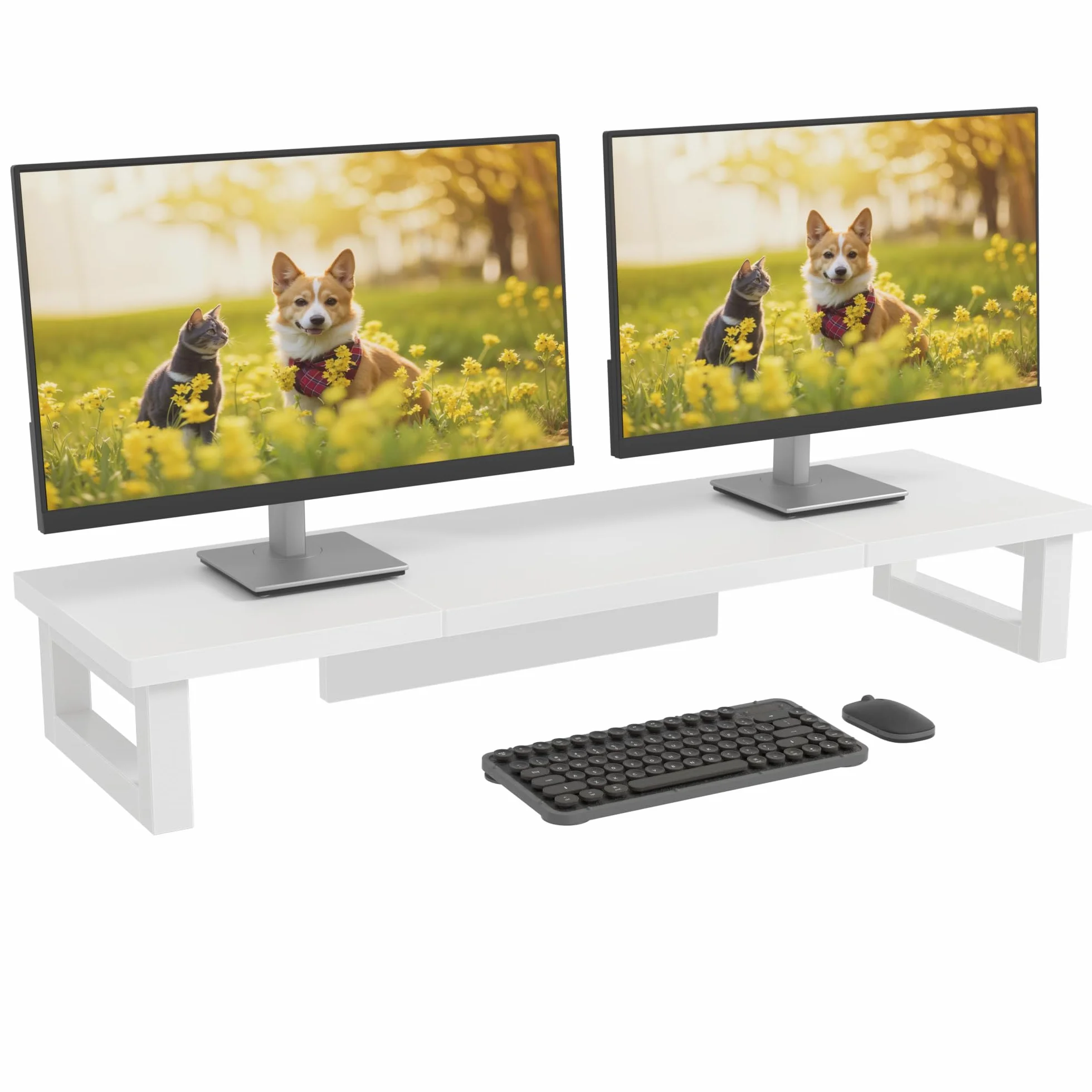 Soporte Monitor Escritorio, 91x26cm Elevador Monitor Doble Escritorio Soporte para Monitor, Soporte Pantalla Ordenador TV PC Monitor Stand Accesorios Escritorio, Blanco