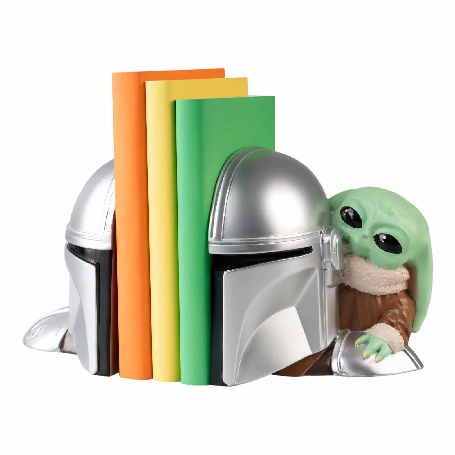 Star Wars Mandalorian Sujetalibros Figuras Originales Casco y Grogu para Estantería