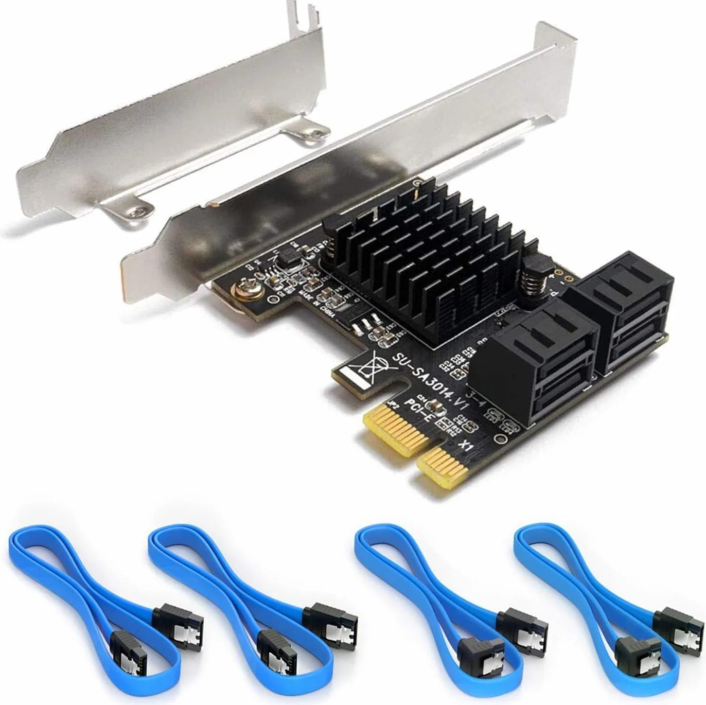 Tarjeta SATA, 4 puertos con 4 cables SATA, tarjeta de expansión de controlador SATA con soporte de perfil bajo, no raid, arranque como disco duro del sistema