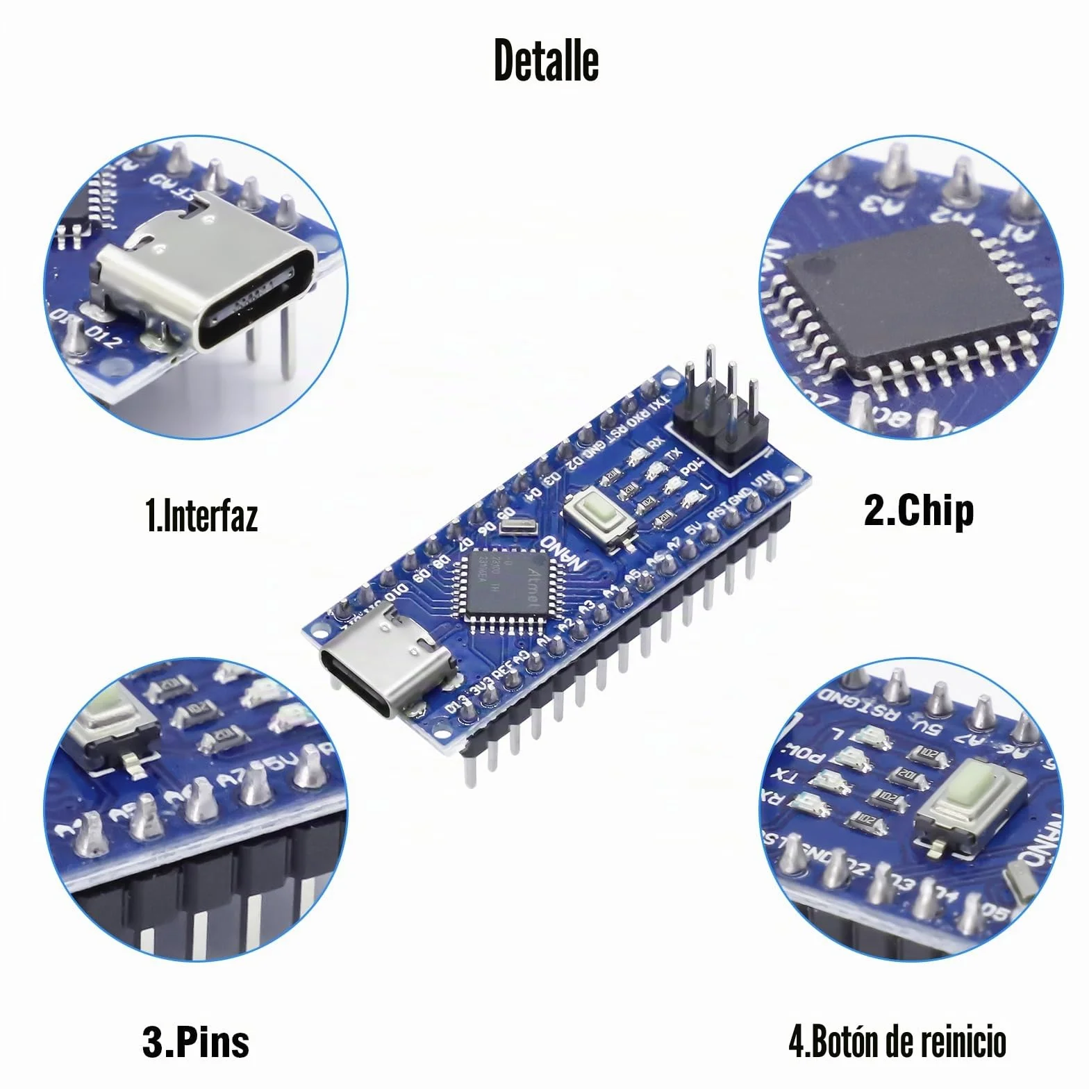 Nano-V3-mega328P Placa de Desarrollo con Cable Binghe 5 Piezas Nano-V3-mega328P Placa de Desarrollo con Chip CH340 Type-C Interfaz 5V 16M 328P Microcontrolador Compatible con Arduino IDE
