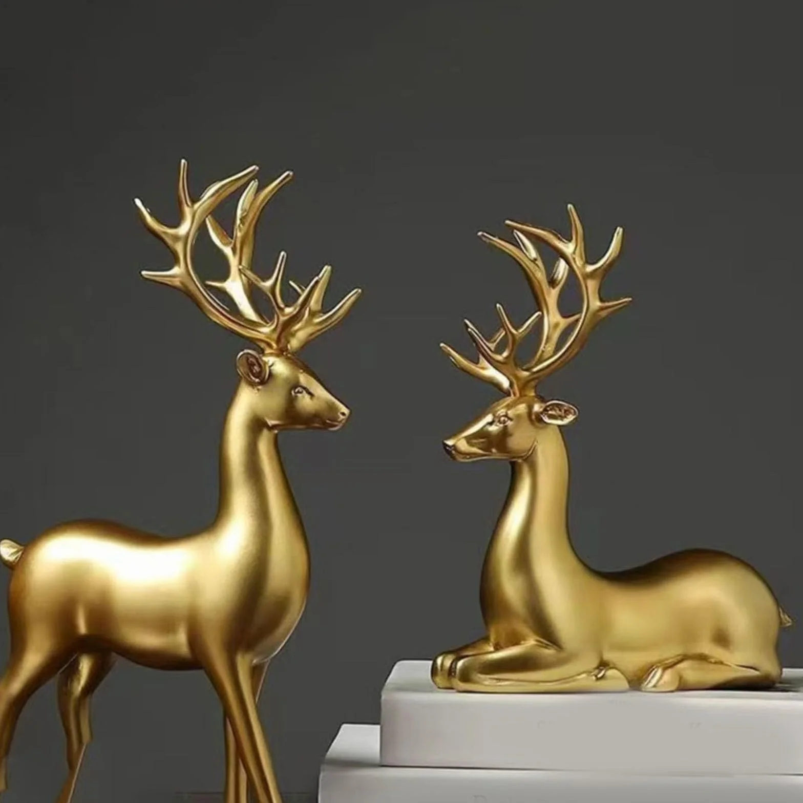 Kashyke 2 figuras decorativas navideñas de reno, estatuas de ciervo grandes, decoración interior elegante