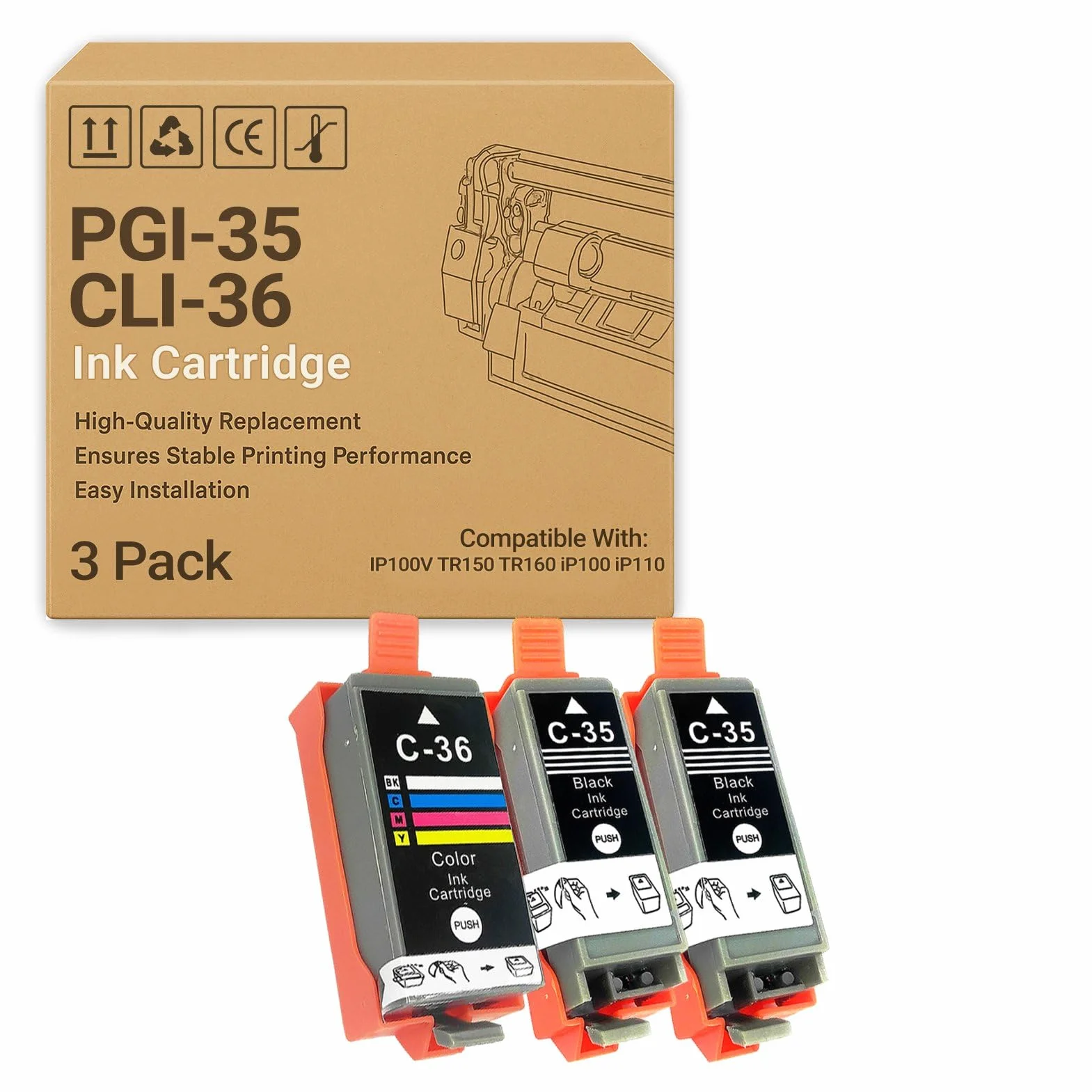 Cartuchos De Tinta PGI-35 CLI-36 PGI35 CLI36 Compatibles con Impresoras para Canon IP100V TR150 TR160 IP100 IP110, De Alto Rendimiento - 250 Páginas 1 Set