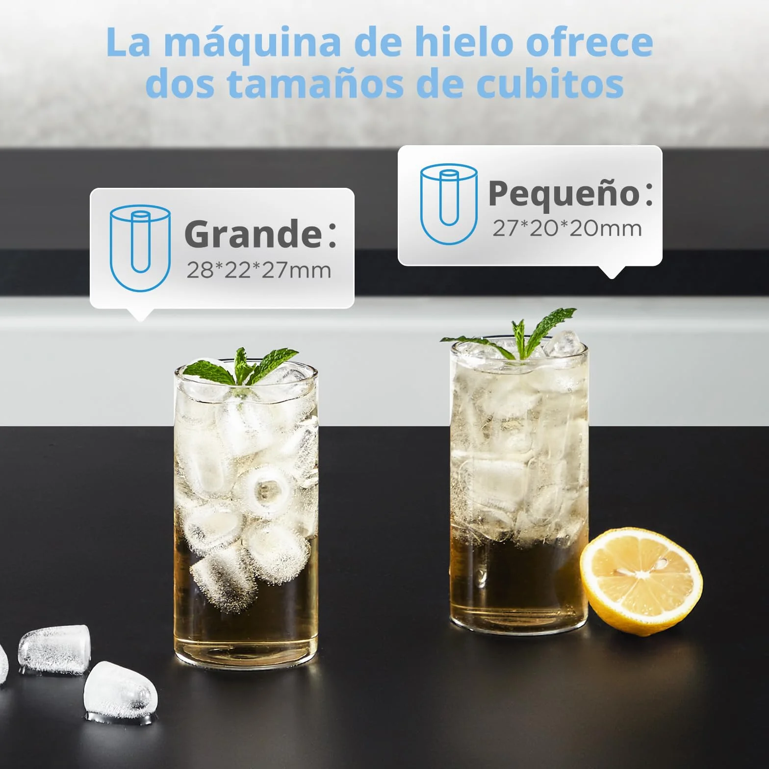 Comfee' RCI12BL1EU(E) Máquina de Hielo, 8 Cubitos en 6 Minutos, 12kg/24h, Autolimpiante, 2 Tamaños, Portátil, Negro