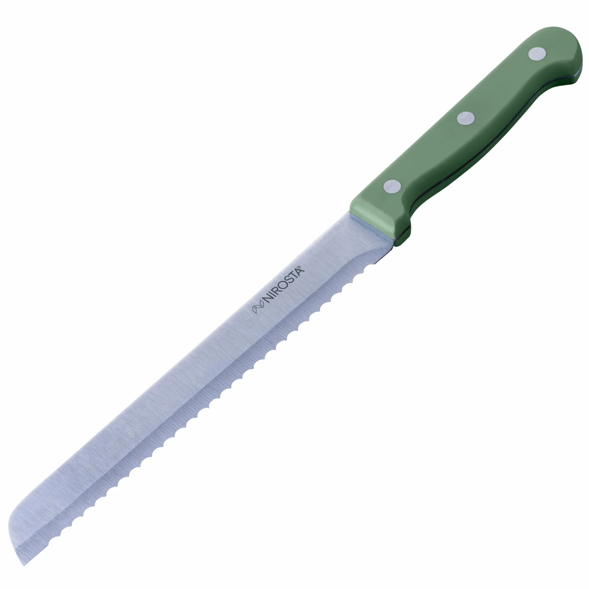Nirosta Trio Cuchillo de Pan 32 cm, Hoja 20 cm Acero Inoxidable CCr, Mango POM, Corte Preciso, Verde Smoke