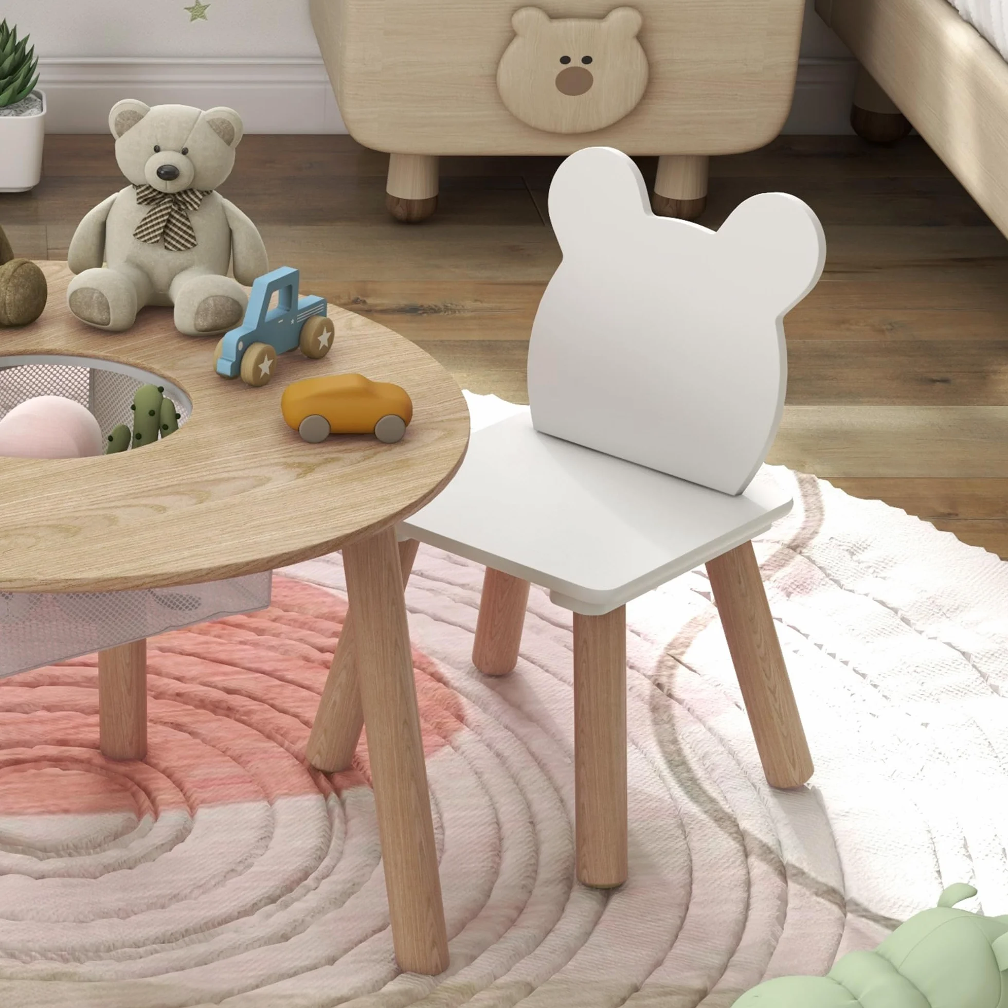 AIYAPLAY Mesa y Sillas Infantiles de 3 Piezas con Almacenaje para Niños 3-6 Años Guardería Sala de Juegos Natural
