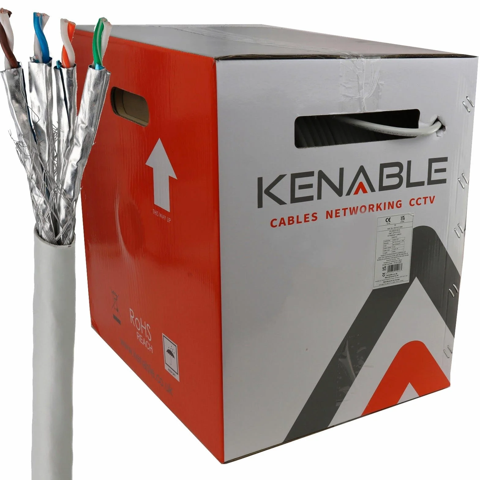 kenable Bobina Cable de Red Ethernet CAT6A S/FTP Interior 305 m [305 metros/305m] Cobre Puro 23AWG Apantallado Gris