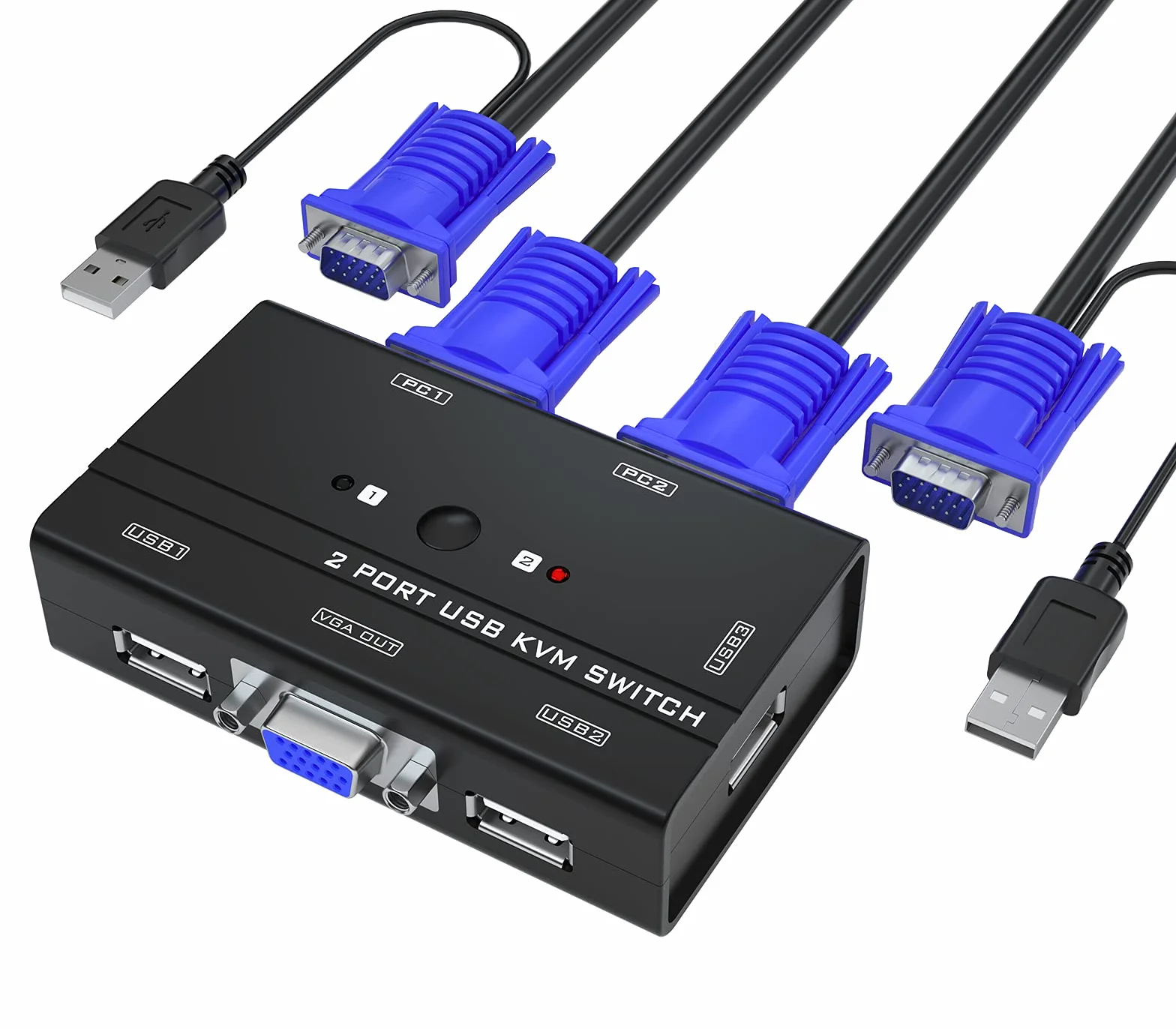 Conmutador KVM VGA 2 computadoras 1 monitor, Yinker 2 puertos KVM Switch VGA con 3 concentradores USB + 2 cables 2 en 1