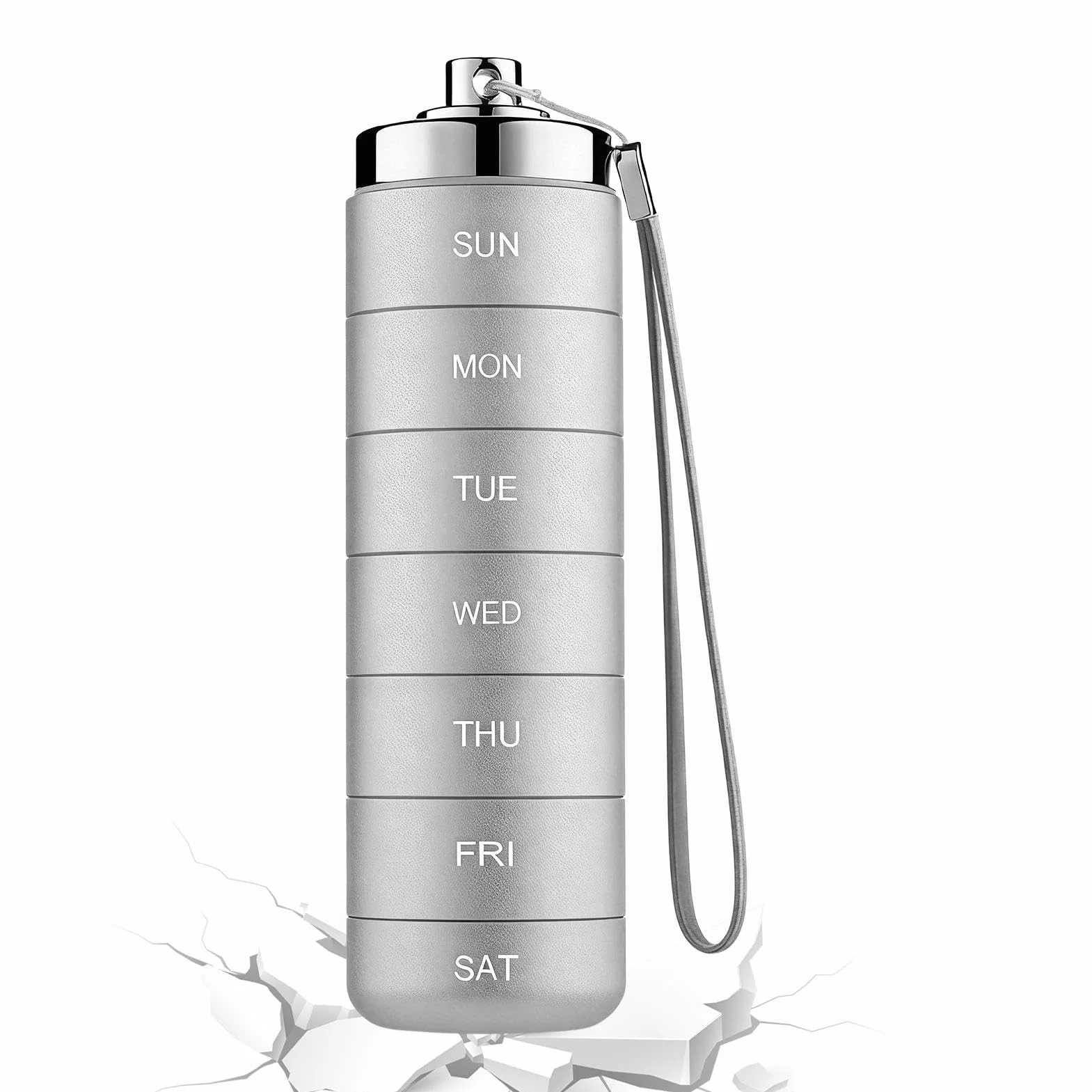 Metal Travel Pill Organizer 14.5x4.5cm Aluminum 7-Day Pillbox Waterproof Large Capacity Weekly Pill Organizer