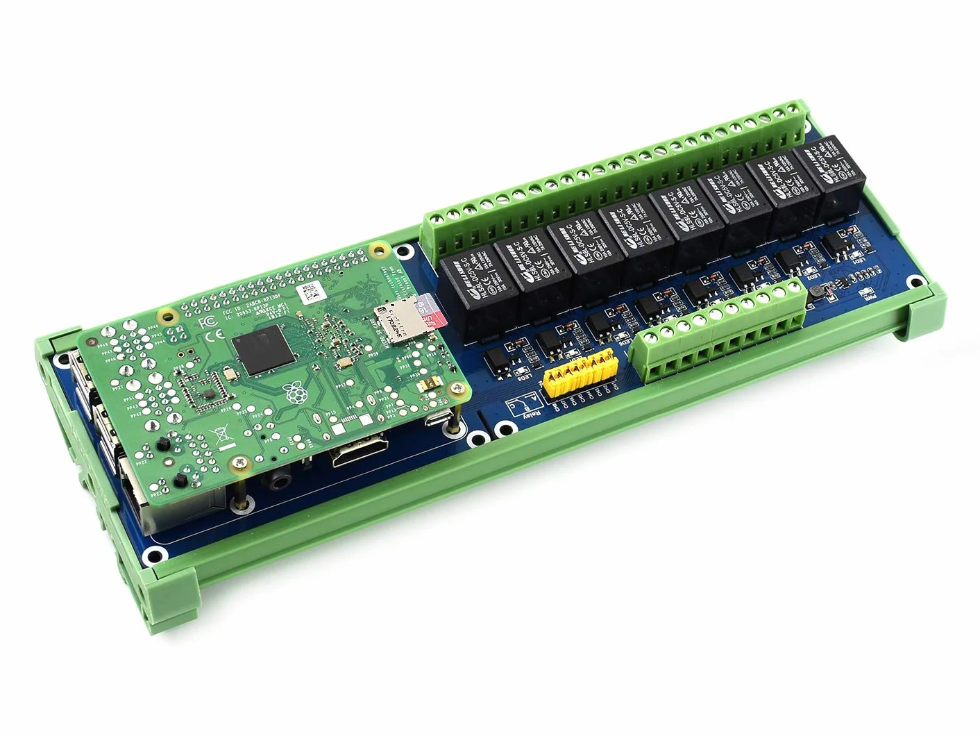 Waveshare 8-ch Relays Expansion Board Compatible with Raspberry Pi Control High Voltage Products Standard Rail Mount Bottom Case