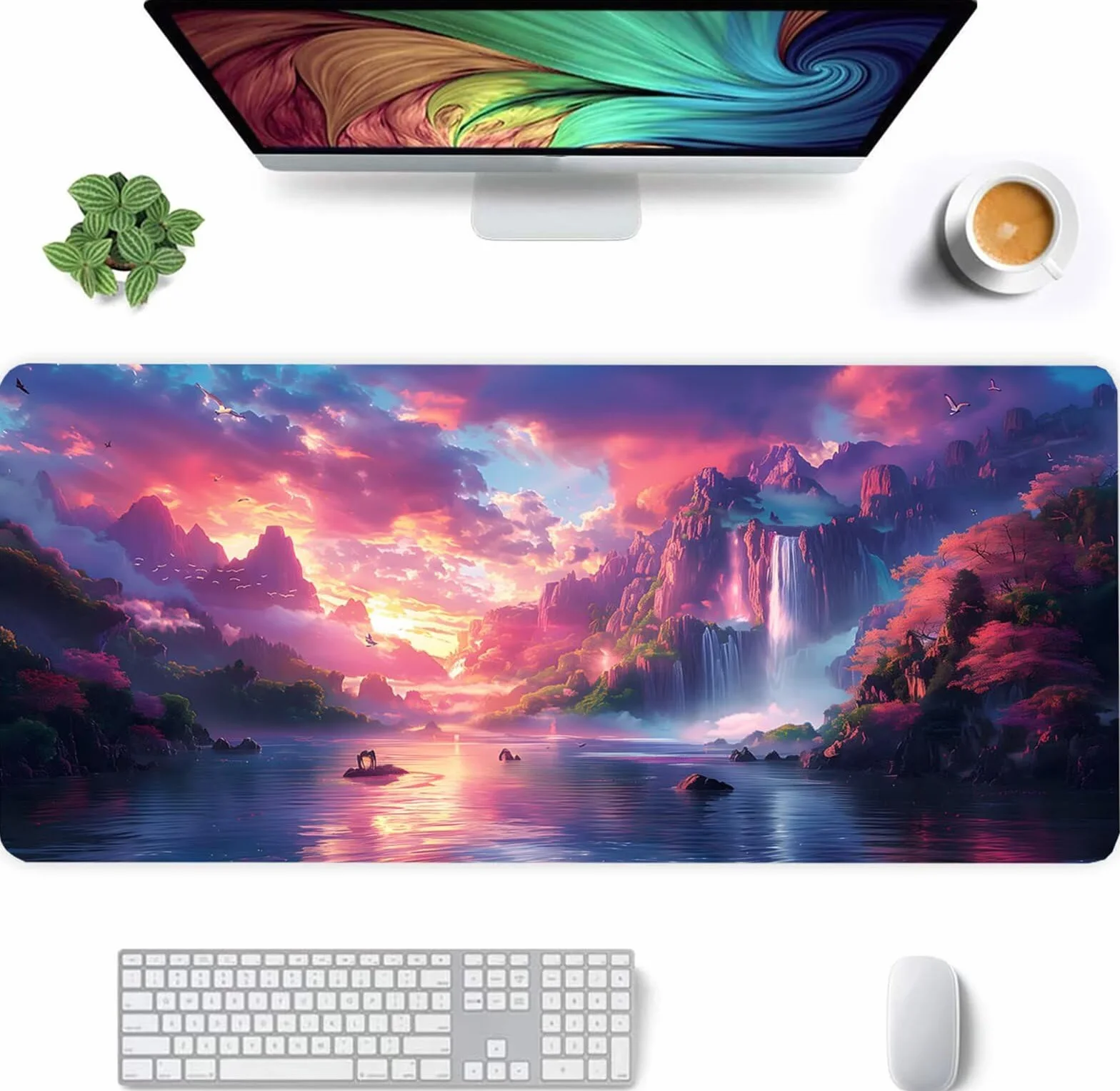 Alfombrilla Ratón XXL 1200x600x2mm Mouse Pad Grande Gaming,Alfombrilla Antideslizante,Tapete Escritorio con Bordes Cosidos,Alfombrilla Ratón para Jugadores, PC, Oficina, Cascada de Paisaje de ensueño