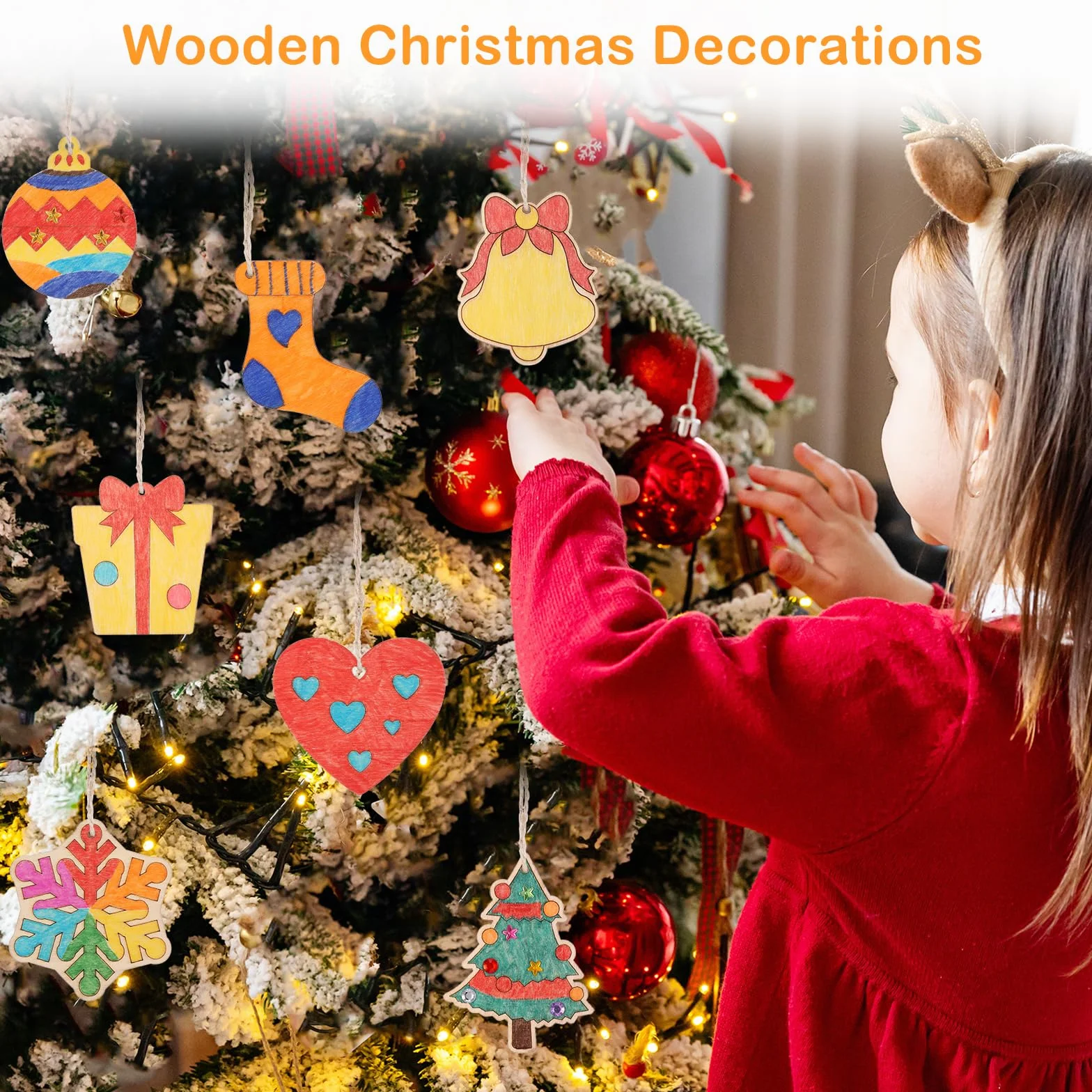Adornos Navidad Madera 416Pc Decoracion Navidad Artesanía DIY Colgantes Arbol