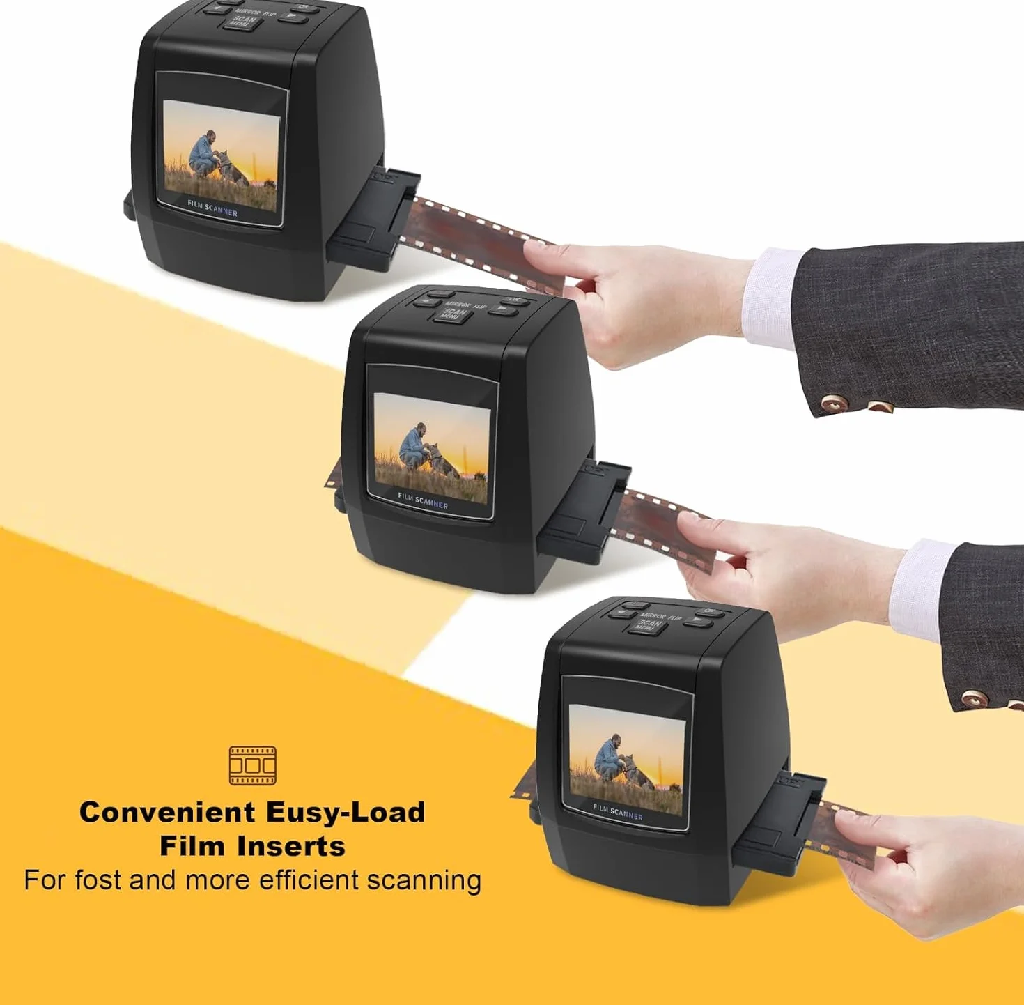 Mini escáner digital para películas y diapositivas, convierte negativos y diapositivas de 35 mm, 126, 110, Super 8 y 8 mm en imágenes JPEG de 22 megapíxeles, pantalla LCD de 2,4"