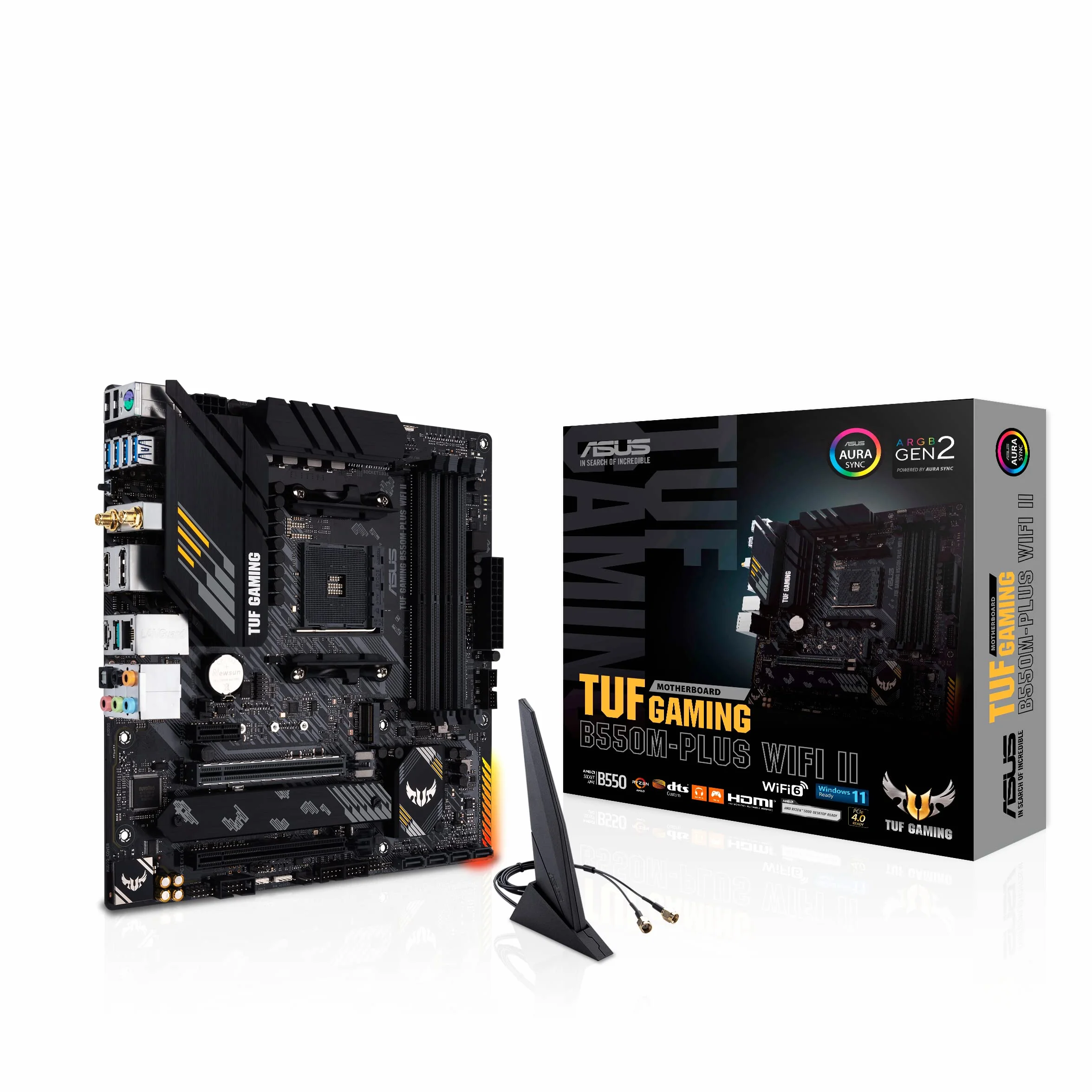 ASUS TUF Gaming B550M-PLUS WiFi II - Placa Base de Gaming Micro-ATX AMD (PCIe 4.0, 2X M.2, VRM de 10 etapas, Wi-Fi 6, 2.5 GB Ethernet, HDMI, DP, USB 3.2 Gen. 2 de Tipo A y C, Aura Sync RGB), B550 II