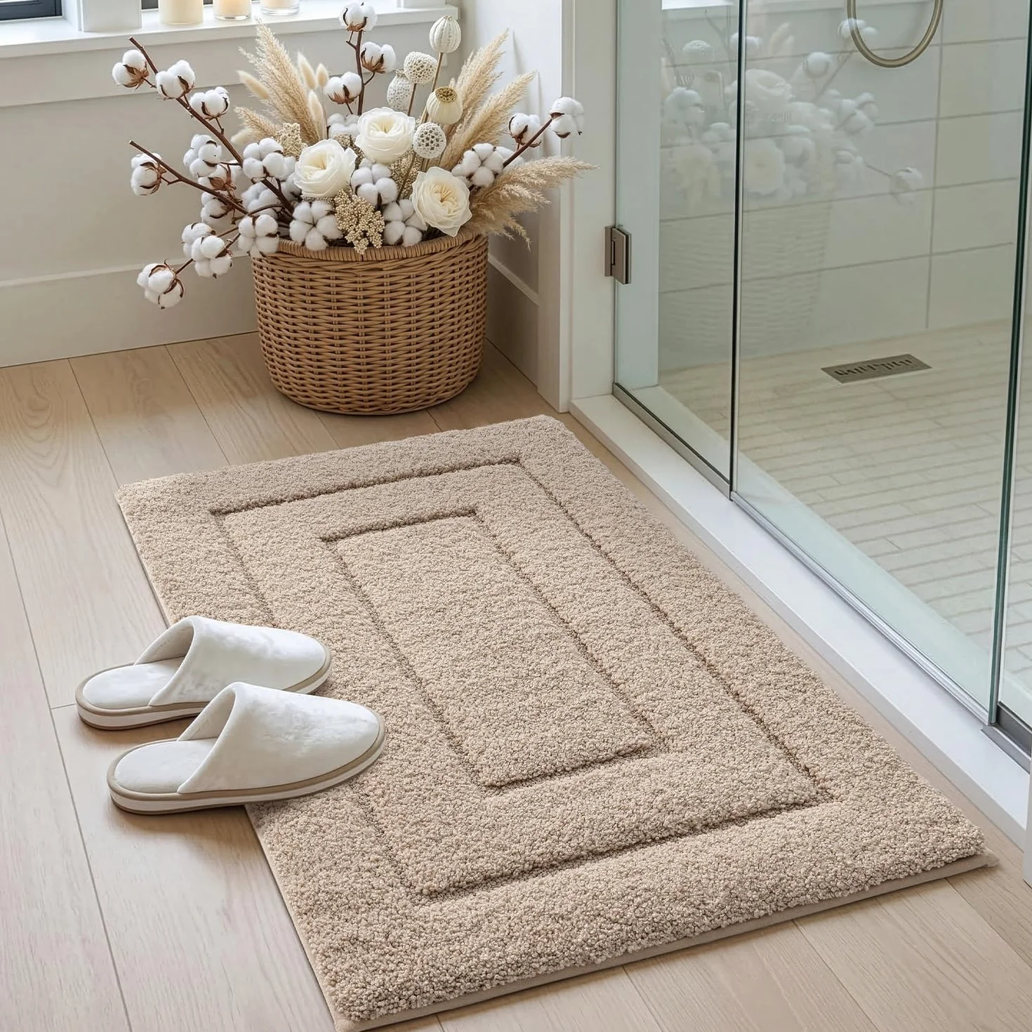 Alfombra Baño Antideslizante 40 x 60 cm Microfibra Súper Absorbente Lavable Máquina Beige