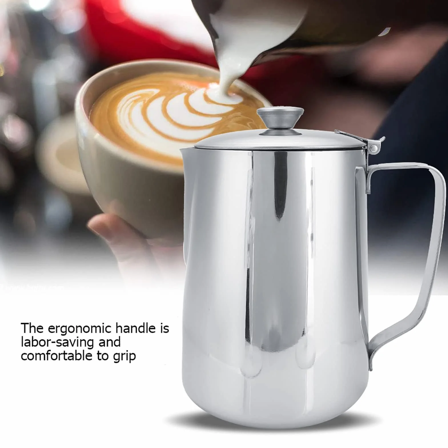 Jarra de Leche de Acero Inoxidable con Tapa para Capuchino, Café y Té (1000ML)