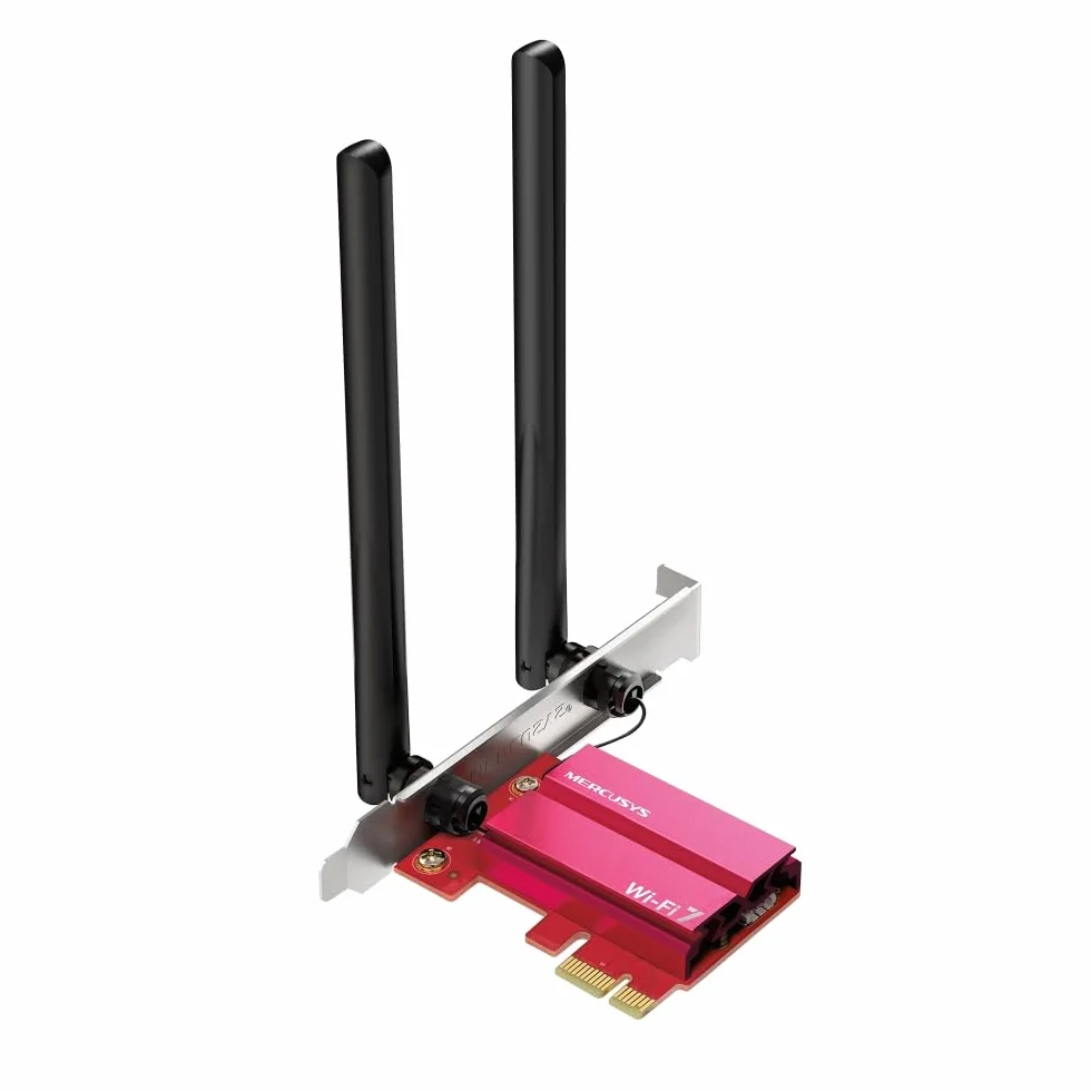 Mercusys MA37BE PCIe Adaptador BE6500Mbps Wi-Fi 7 Bluetooth 5.4, WPA3, MU-MIMO, OFDMA, Tarjeta WiFi PC Fija, Velocidad Tri-Band, Cobertura más Amplia, Compatible con Windows 11