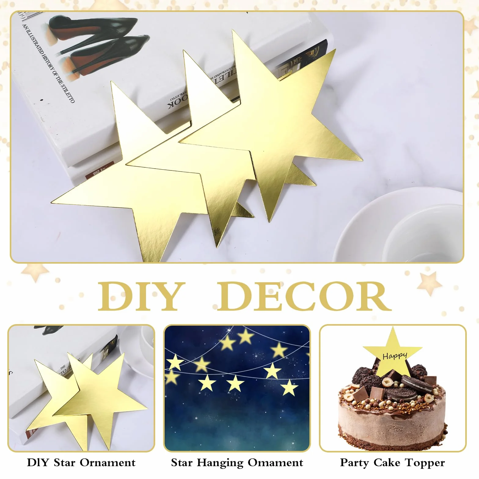Nogeqi 40 Recortes de Estrellas Doradas de Papel Brillante 15cm para Bodas y Fiestas