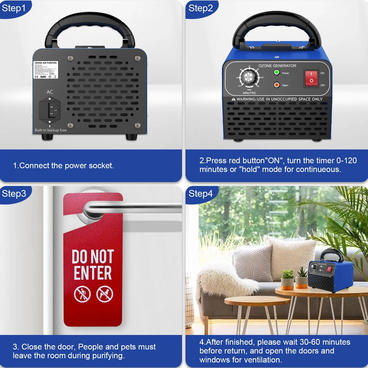 JOBYNA Generador de Ozono 30,000mg/h O3 Purificador de Aire Industrial con Temporizador