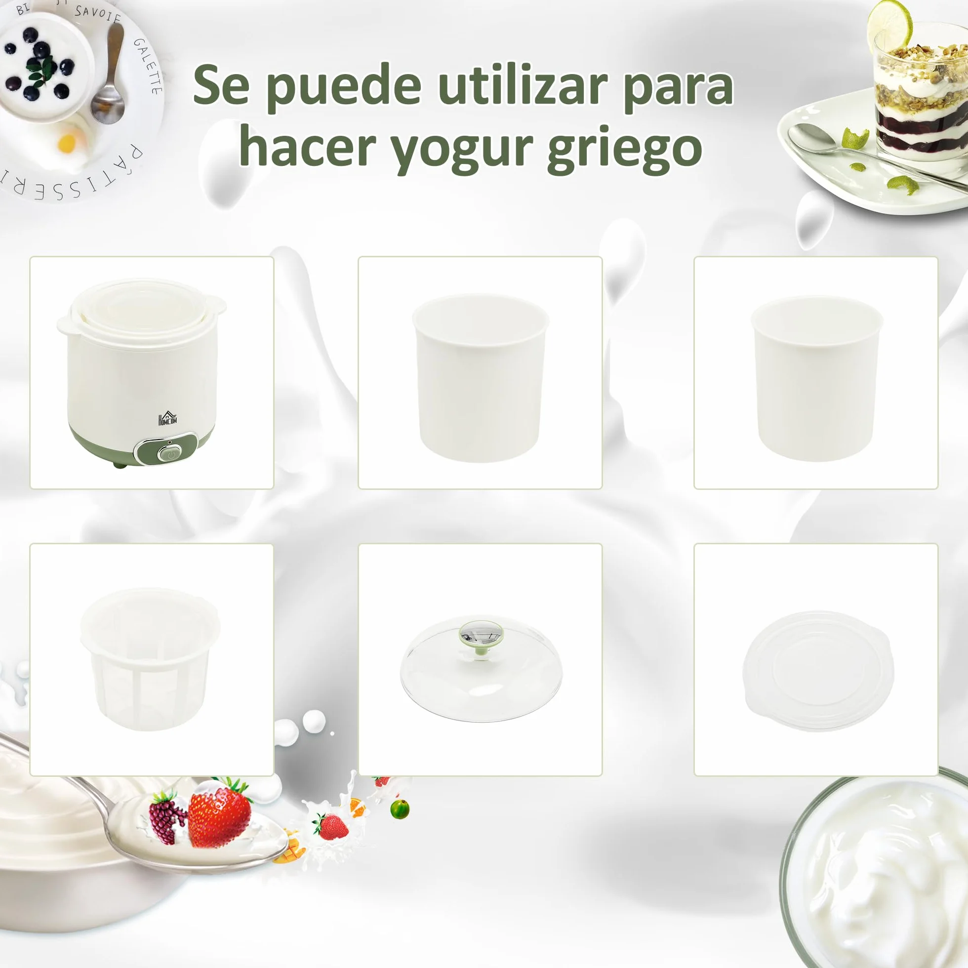HOMCOM Yogurtera 20W 1,5L Máquina de Yogur Sin BPA Blanco