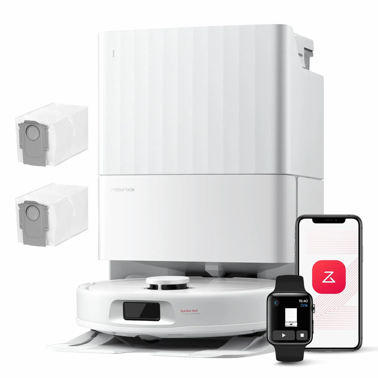 roborock Robot Aspirador QV 35A Set, 8000Pa de succión, Dos mopas giratorias elevables, cepillos antienredos, tecnología reactiva para Evitar obstáculos, navegación y mapeo,Blanco
