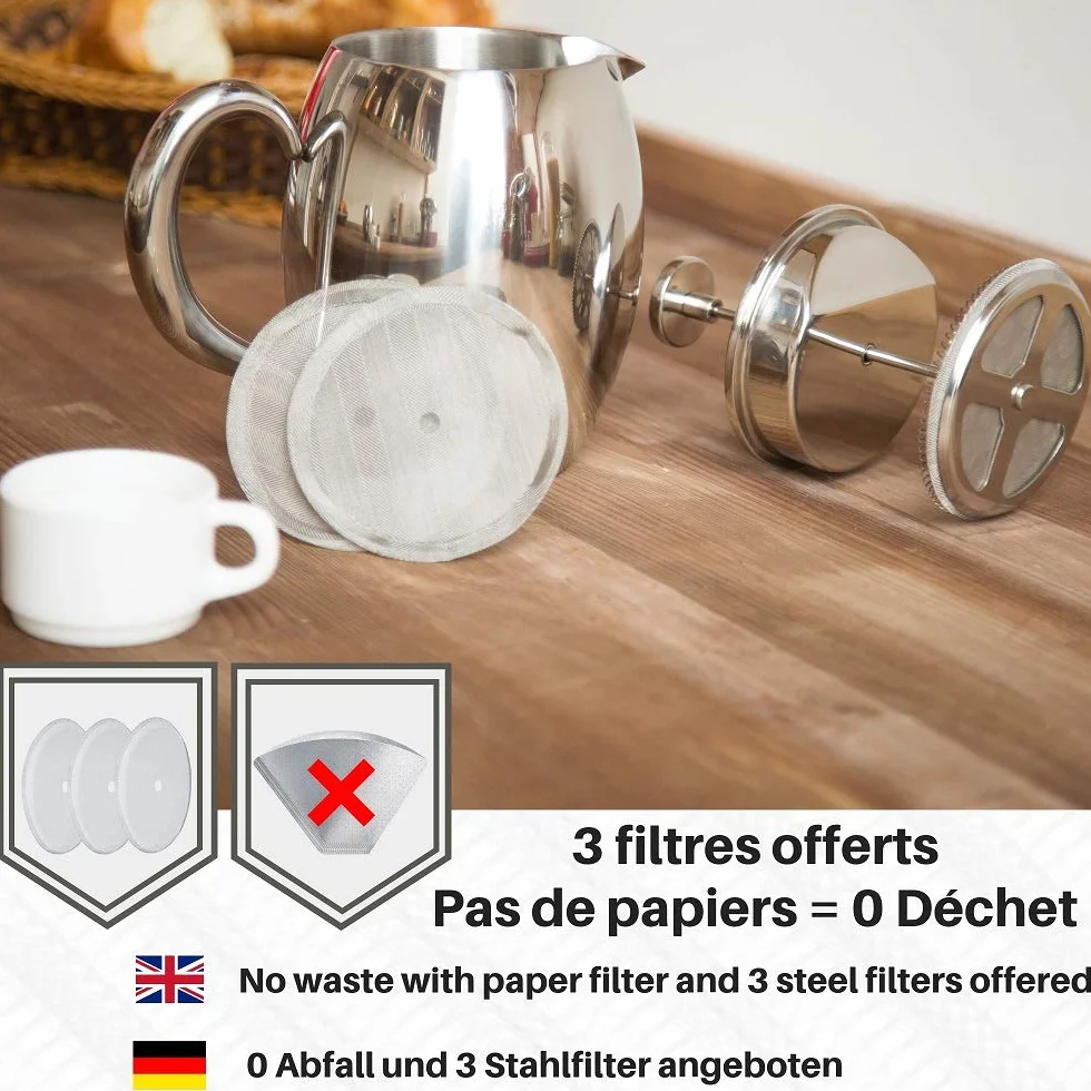 VeoHome Cafetera de émbolo Grande 0,75Litro cubierta doble