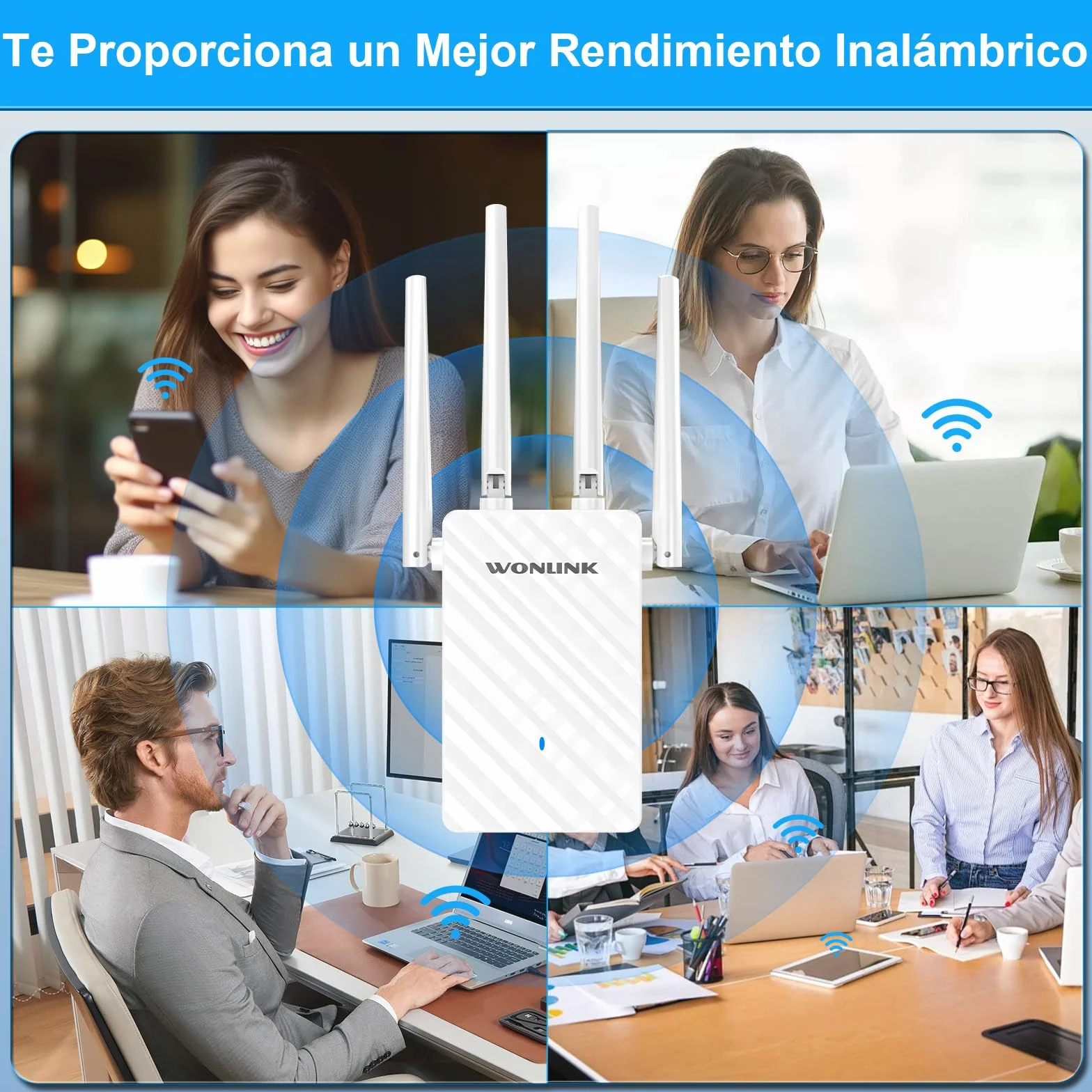 Amplificador Señal WiFi, AC1200Mbps Repetidor WiFi Doble Banda 2.4G/5G con 4 Antenas Externas - 3 Modos (Repetidor/Router/Ap), Puerto Ethernet, WPS Botón, MU-MIMO, Luz Indicadora, Enchufe EU