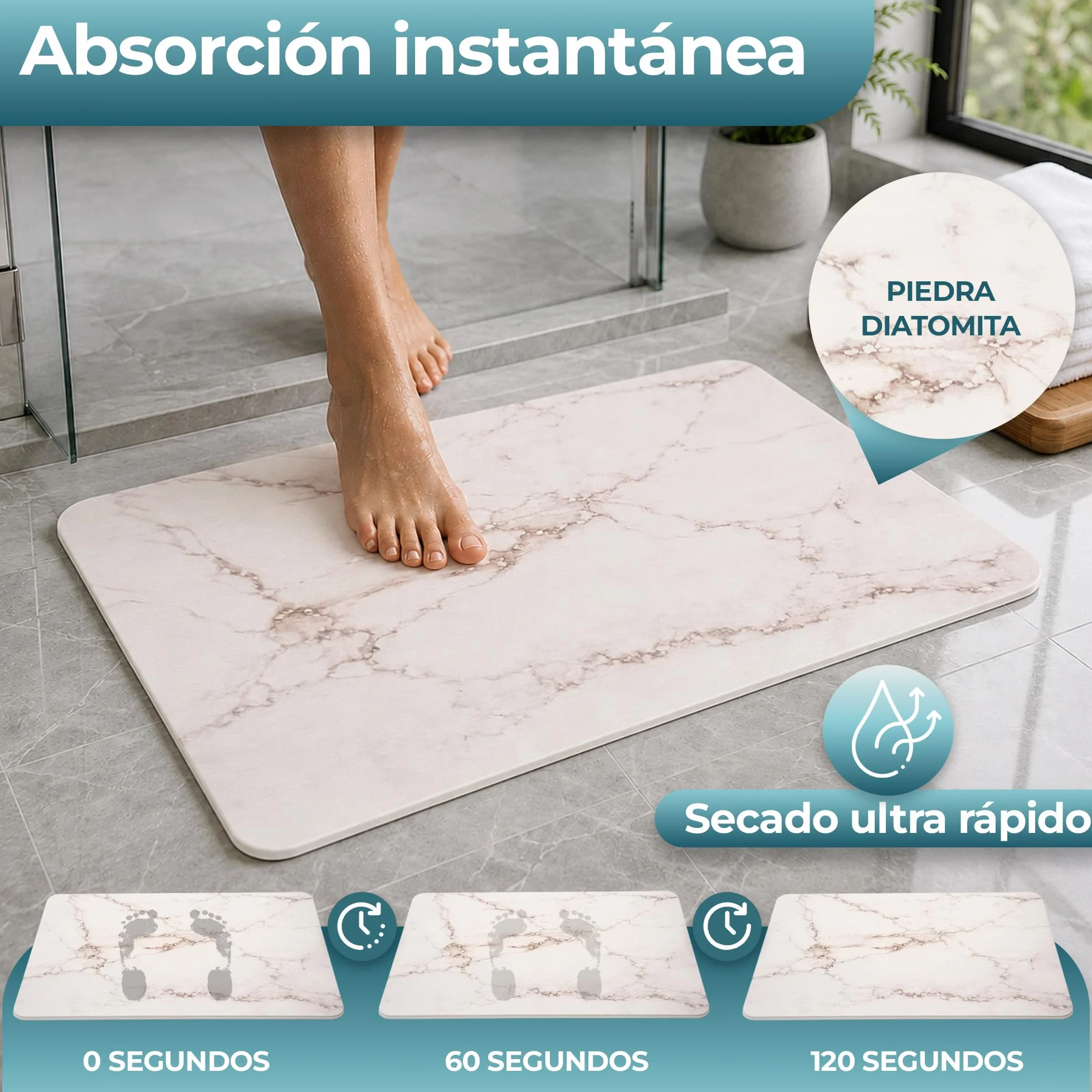 Alfombra Diatomita Baño 60x39 cm Antideslizante Secado Rápido Alta Absorción Piedra Ducha