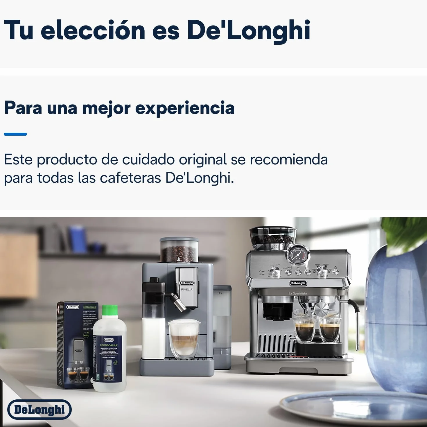 De'Longhi DLSC502 EcoDecalk Descalcificador Universal para Cafeteras Automáticas, 2 x 500 ml