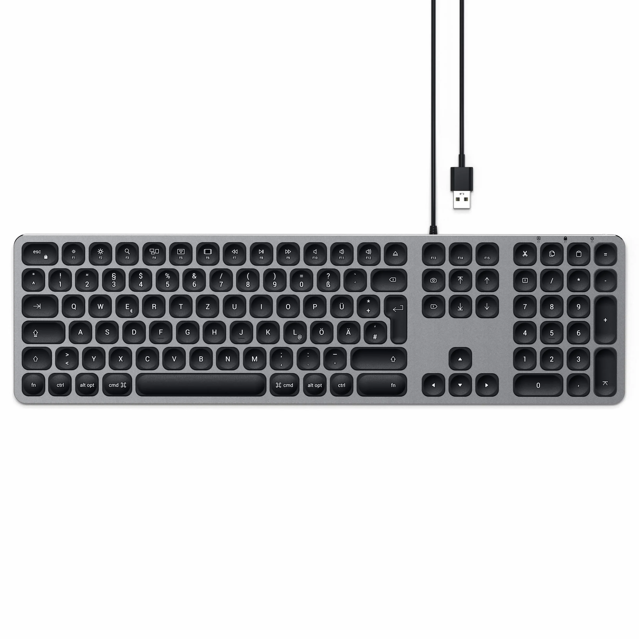 SATECHI Teclado con Cable USB De Aluminio con Keypad Numérico - Teclado QWERTZ Alemán - Compatible con iMac, iMac Pro, 2020 Mac Mini y Mucho Más, Distribución en Alemán, Gris Espacial