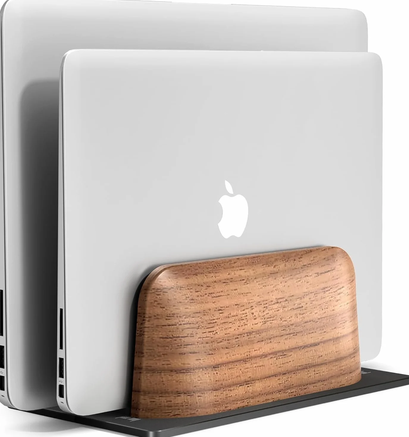 Soporte Vertical portatil, Laptop Stand Doble Ranura de Madera de Nogal, Anchura Ajustable Soporte para MacBook y Otros portátiles