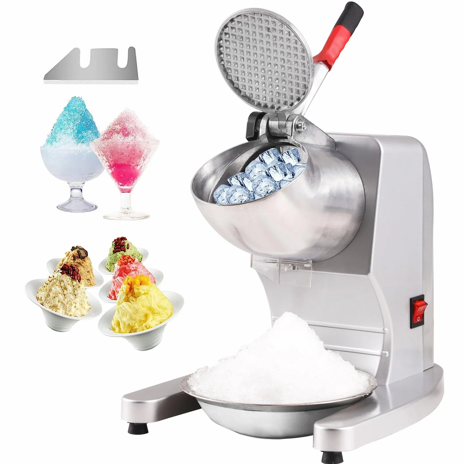 VEVOR Máquina para Picar Hielo Eléctrica 100 kg/h Picadora de Hielo Comercial 300 W Cabezal de Acero Inoxidable 4 Cuchillas