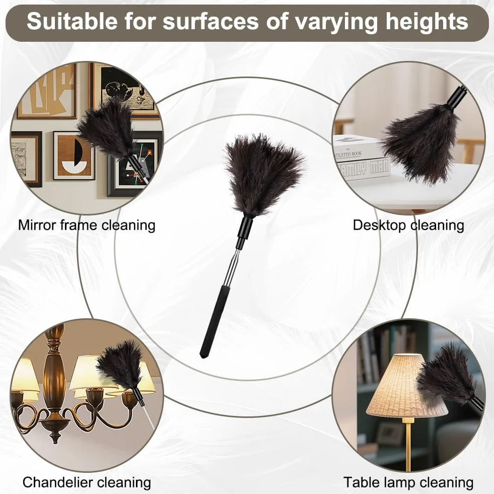 Vicloon Plumero de Plumas de Avestruz Duster Atrapapolvo 38-85cm Extensible Ajustable Lavable Mango de Acero Inoxidable