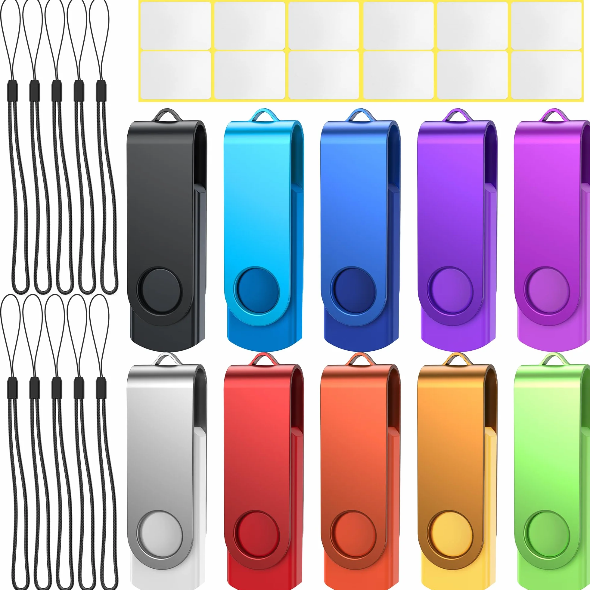 Memoria USB 1GB Pendrives 10 Piezas,Giratoria Memoria Flash USB 2.0 Multicolores Pen Drive Uflatek Portátil Pendrive Almacenamiento de Datos con Llavero Acollador