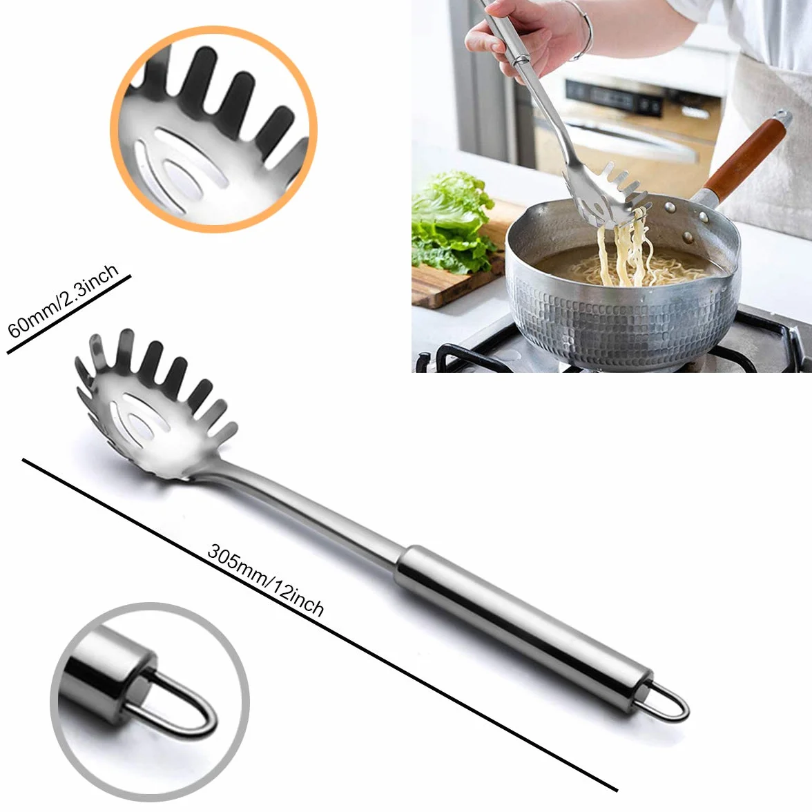 Acero Inoxidable Pinzas Espaguetis Cuchara Pasta Herramienta Medidora Espaguetis 4 Piezas