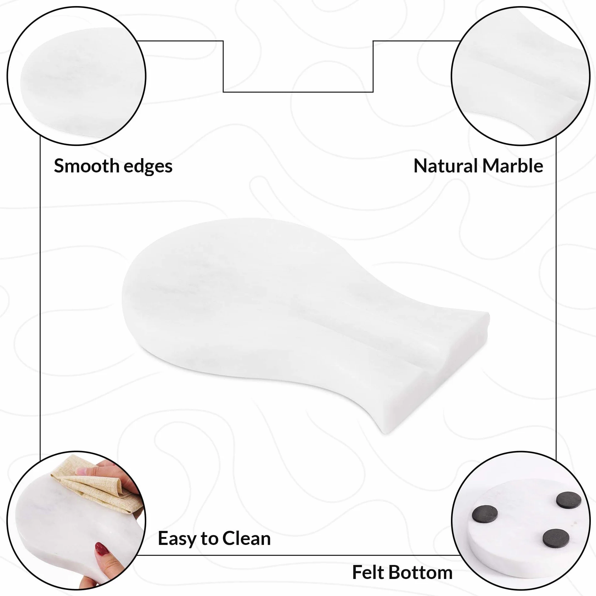 Soporte de cuchara de mármol 20,3 cm blanco hecho a mano para cocina moderna