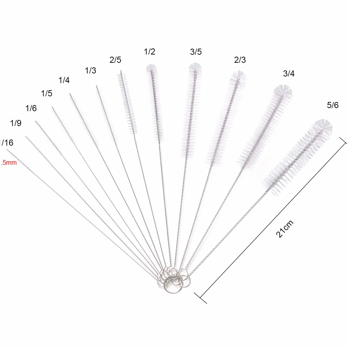 Vicloon Set de 12 Cepillos de Limpieza para Botellas, 21cm, Nylon, Tubo y Pajita - Blanco