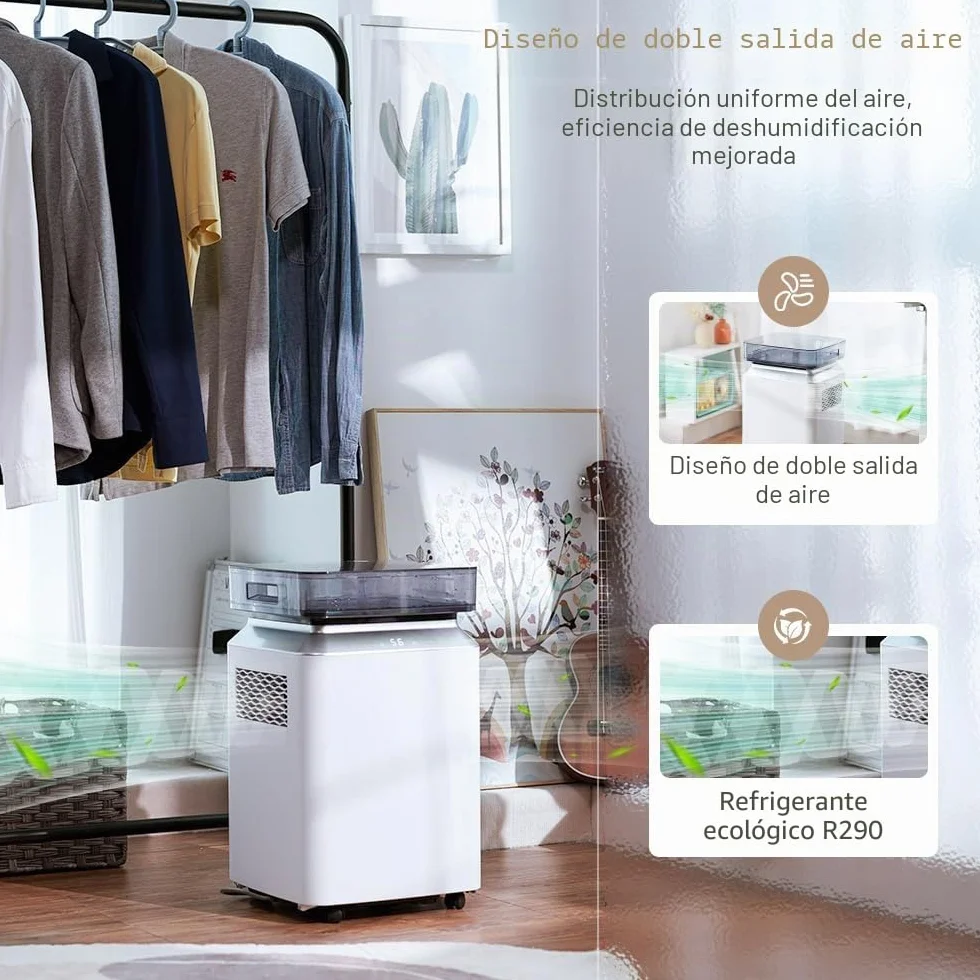 Kalopsia Deshumidificador Eléctrico 80L/Día Automático 8L Bomba 5M Silencioso 46dB 170m² Secado Ropa