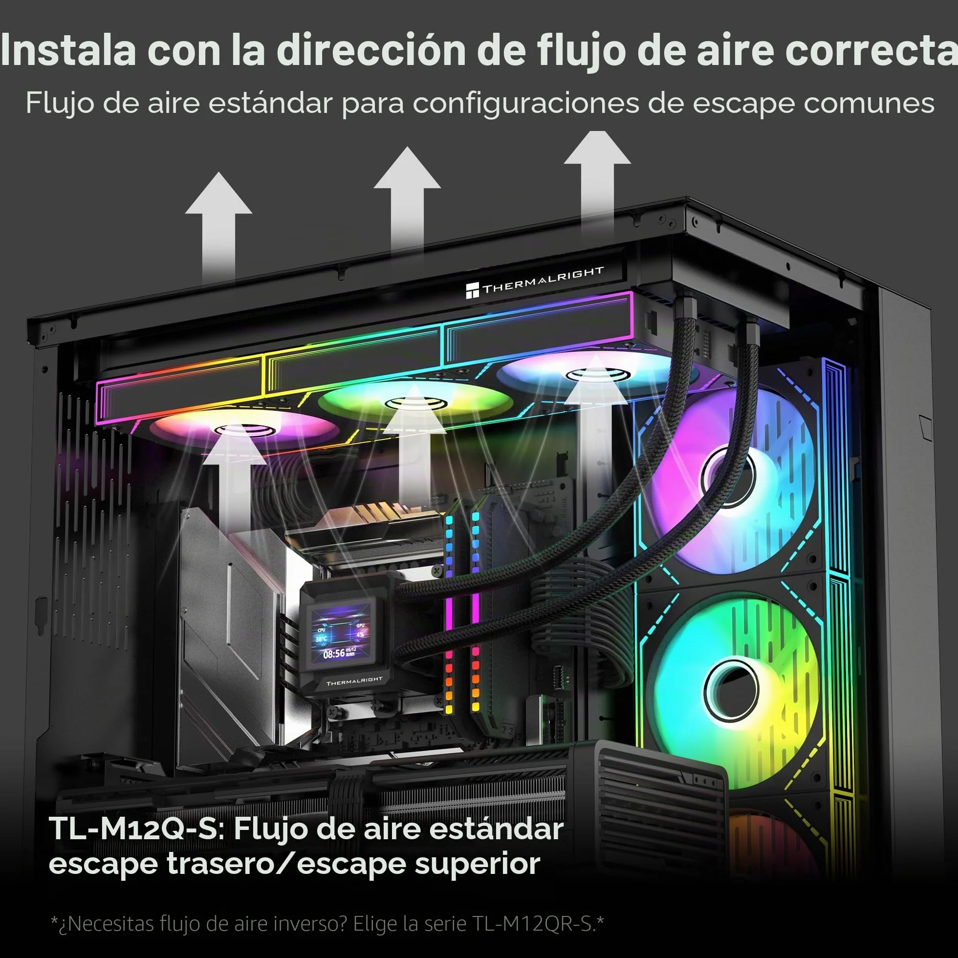 Thermalright TL-M12Q-S X3 - Ventiladores de carcasa de PC de 120 mm, flujo de aire alto de 2000 rpm, cadena de margaritas ARGB, iluminación de espejo infinito, paquete de 3