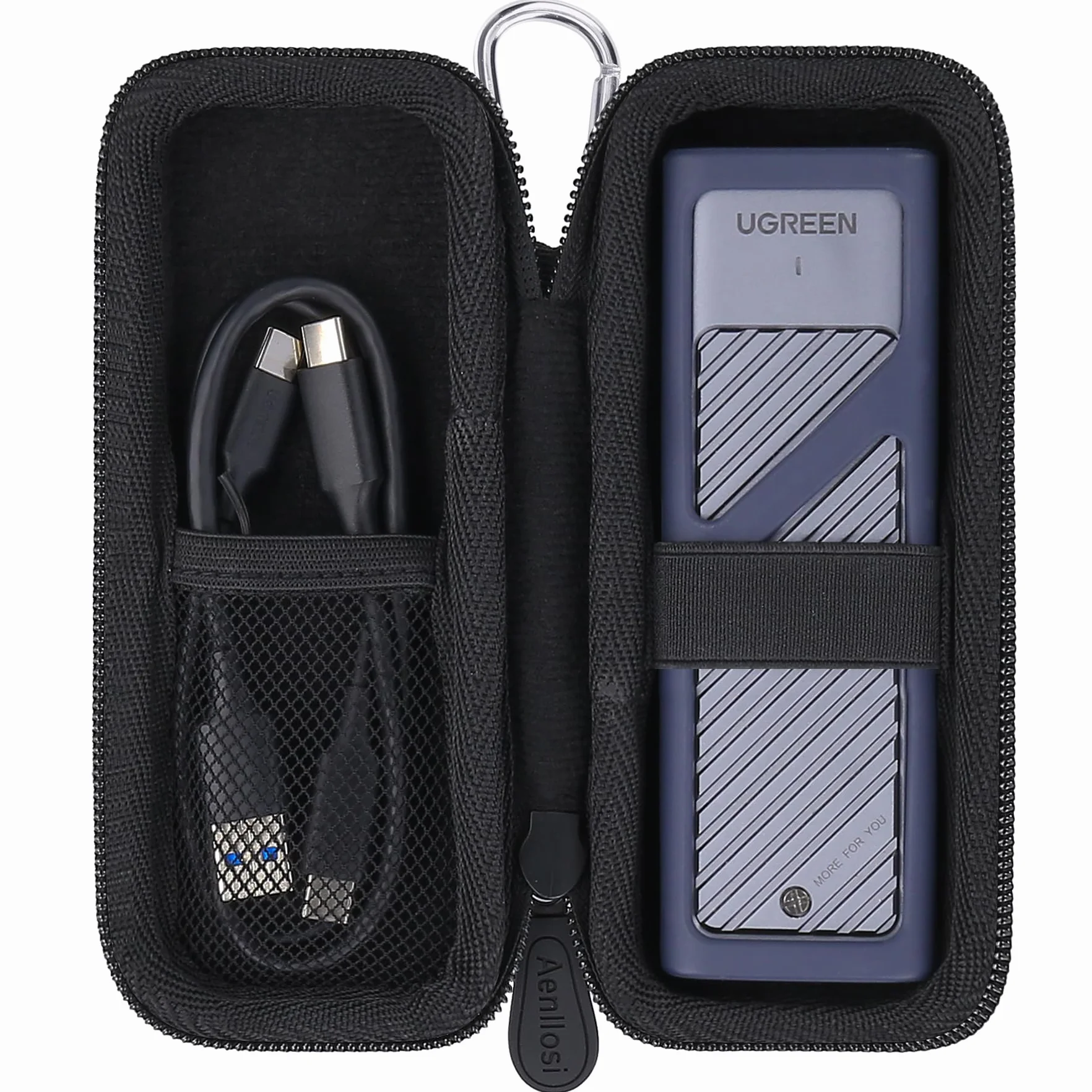 Funda Rígida Aenllosi Compatible con UGREEN Carcasa M.2 SSD NVMe,Las Bolsas de Red Pueden albergar Cable USB(Solo Funda)
