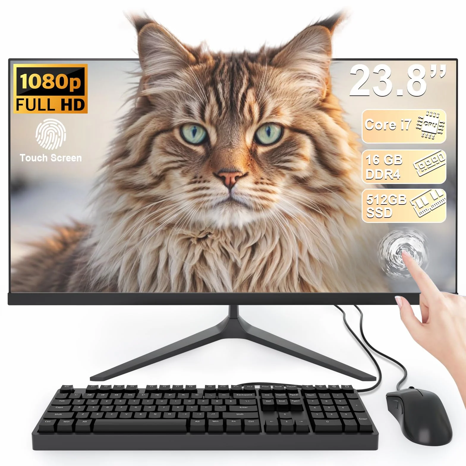 23,8 Pulgadas Ordenador Todo en Uno con Pantalla Multitáctil FHD Ordenador de Escritorio Todo en Uno Procesador de Ordenador Core i7 4 Cores 16GB RAM 512GB SSD con WiFi 6&Bluetooth 5.3
