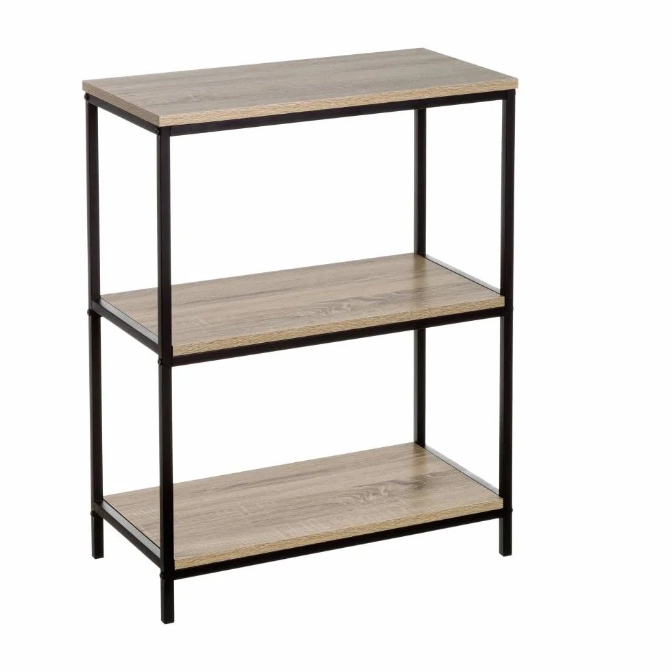 Estantería Urban LOLAhome 3 baldas Metal Negro Tablero Natural 76x60x30 cm Acero Madera laminada 15 mm