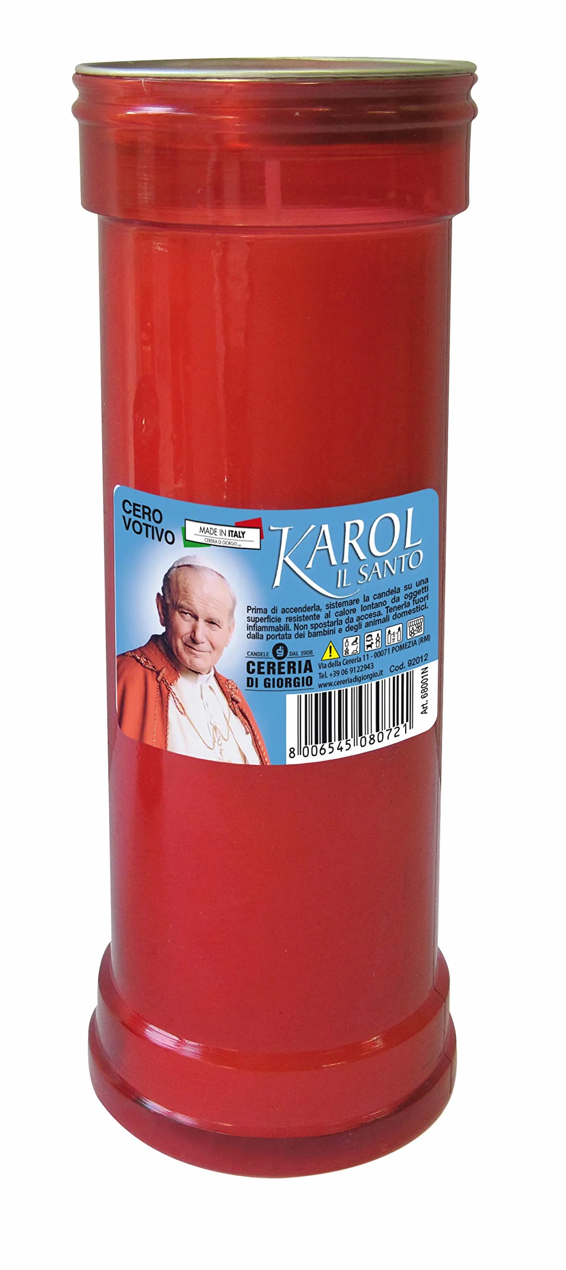 Cero votivo modelo P50 Rojo Diámetro 6,3 cm altura 18 cm Cereria Di Giorgio