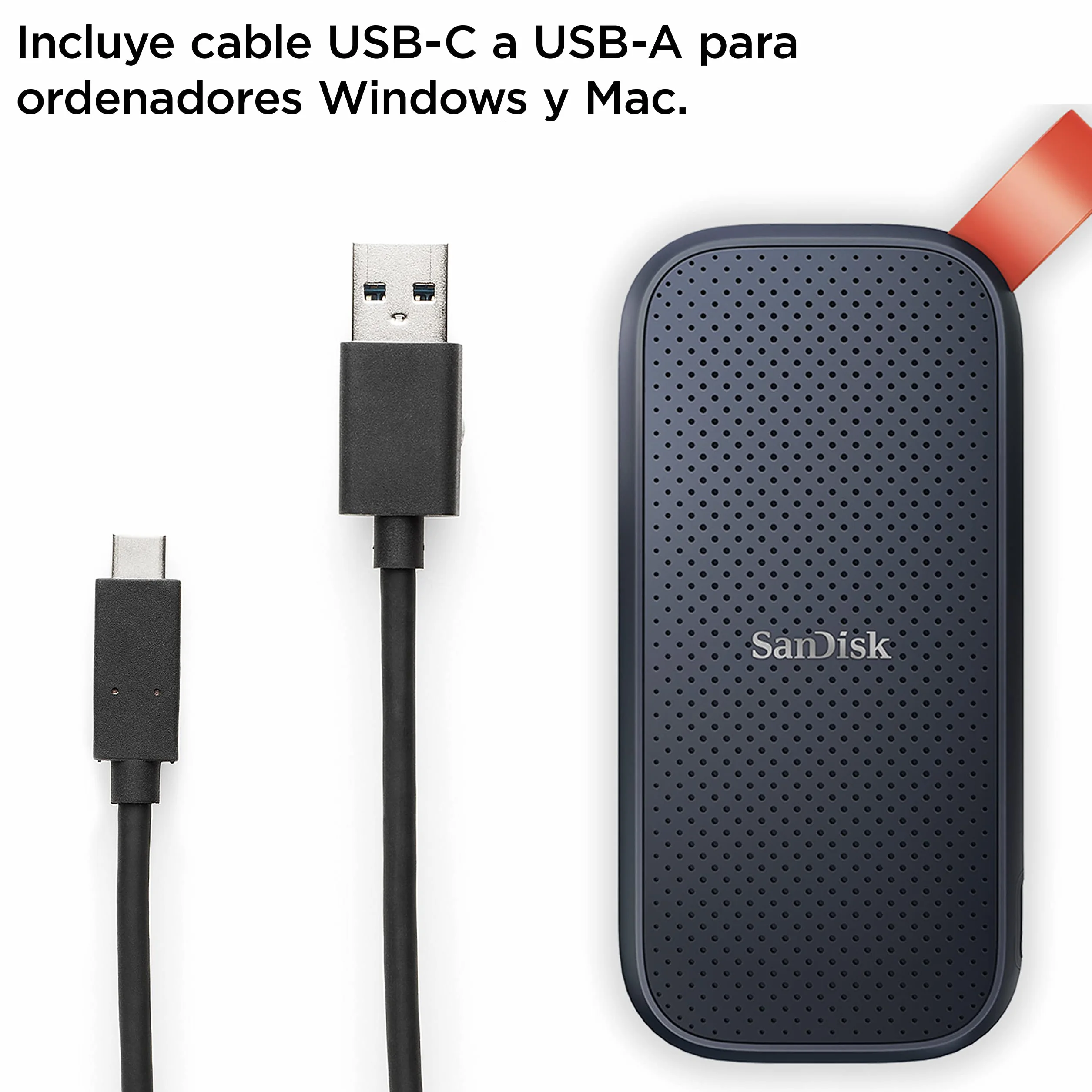 SanDisk SSD Externo Portátil 480 GB (Disco duro externo SSD con velodidad de lectura de hasta 520 MB/s, con protección contra caídas de hasta dos metros, resistente gancho de goma)