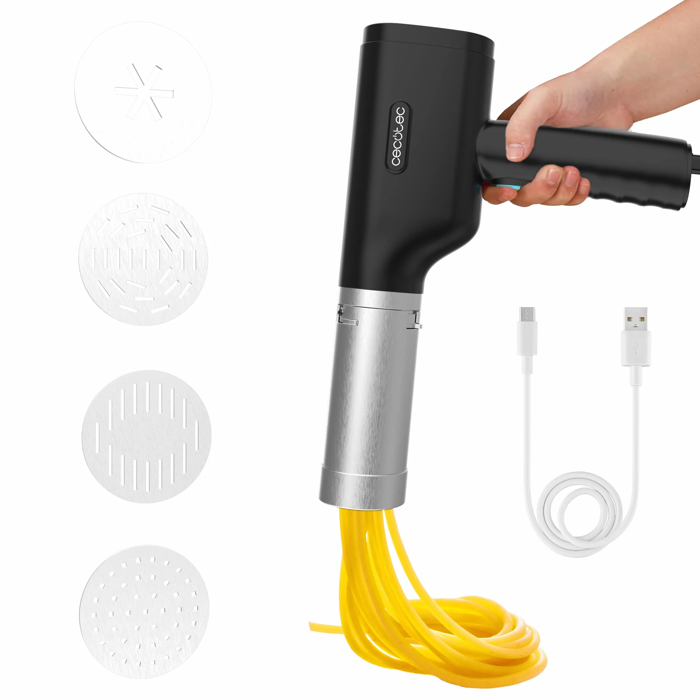 Cecotec Fun EasyPasta Inalámbrica Máquina para hacer Pasta y Churros 40W 200gr 3 Discos