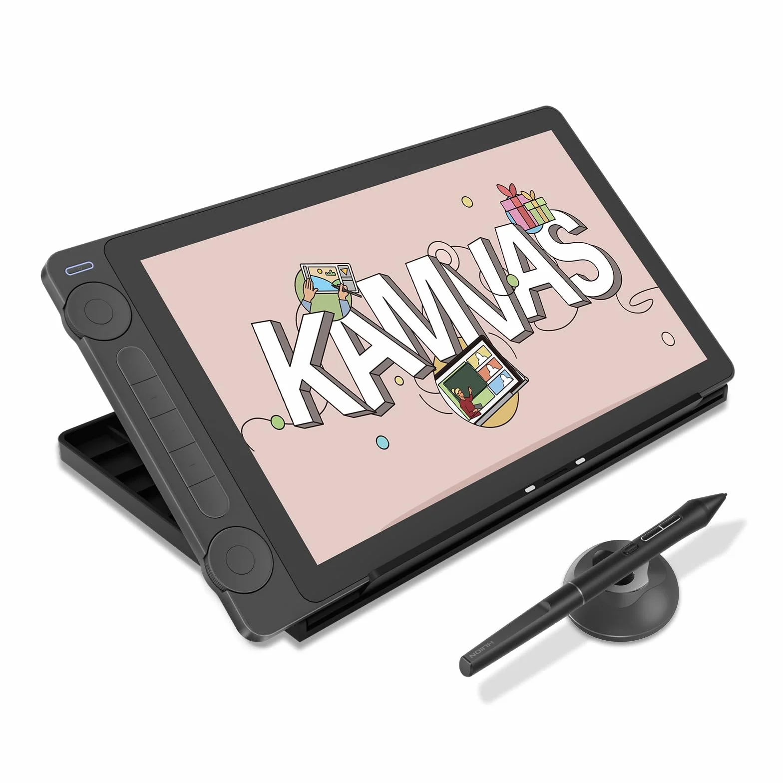 HUION Kamvas 13 Gen3 2024 Tableta Gráfica con Pantalla, Tableta de Dibujo Canvas Glass de 13,3", 99% sRGB, Nuevo Pentech 4.0, 16384 Presión del Lápiz, Diales Duales, Soporte Ajustable, Negro