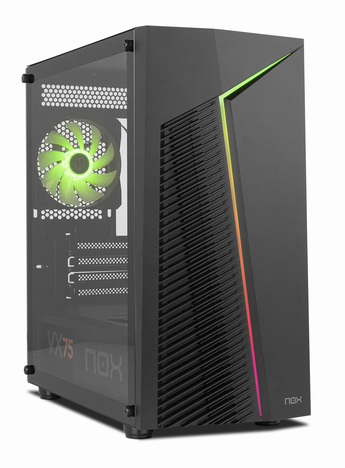 NOX Xtreme Products Infinity Zeta - Minitorre M-ATXITX ARGB Rainbow dinámica, Panel Lateral Cristal Templado, Espacio para 6 Ventiladores, Compatible con gráficas hasta 310mm, USB 3.0, Color Negro
